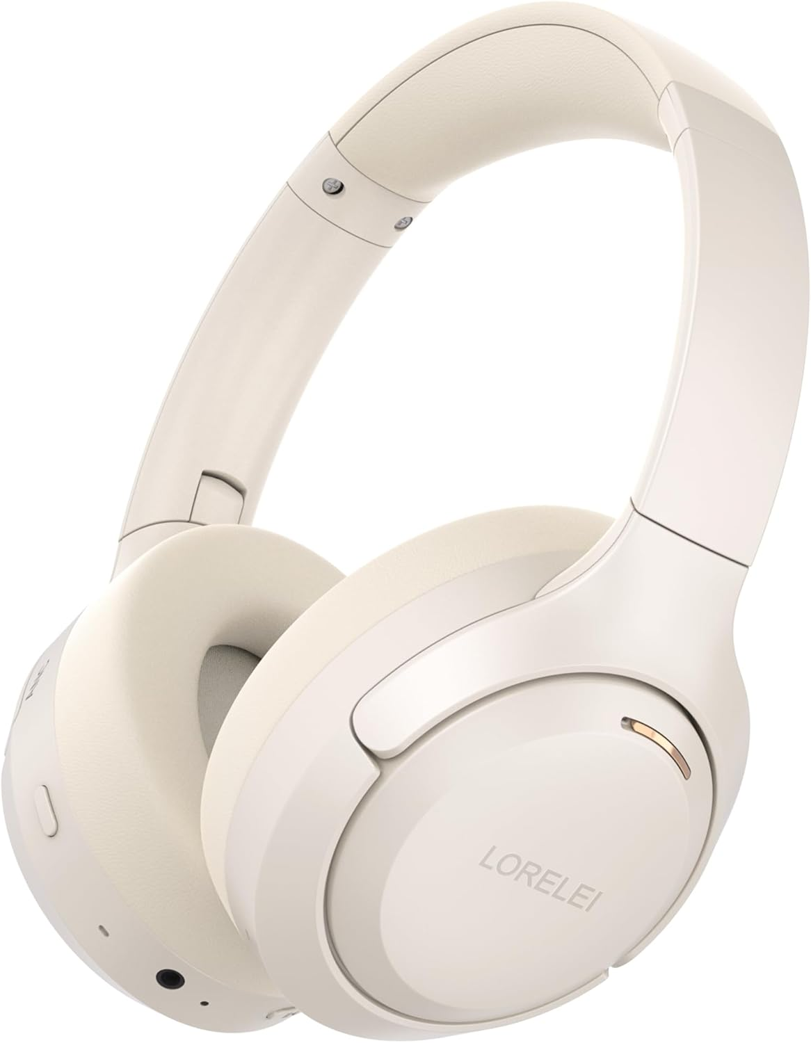LORELEI QC60 Hybrid Active Noise Cancenlling Headphones,Wireless over Ear Bluetooth Headsets with Mic, 60H Playtime Foldable Lightweight, Deep Bass, Memory Earmuffs,For Travel Home Office(Beige White) image number 1
