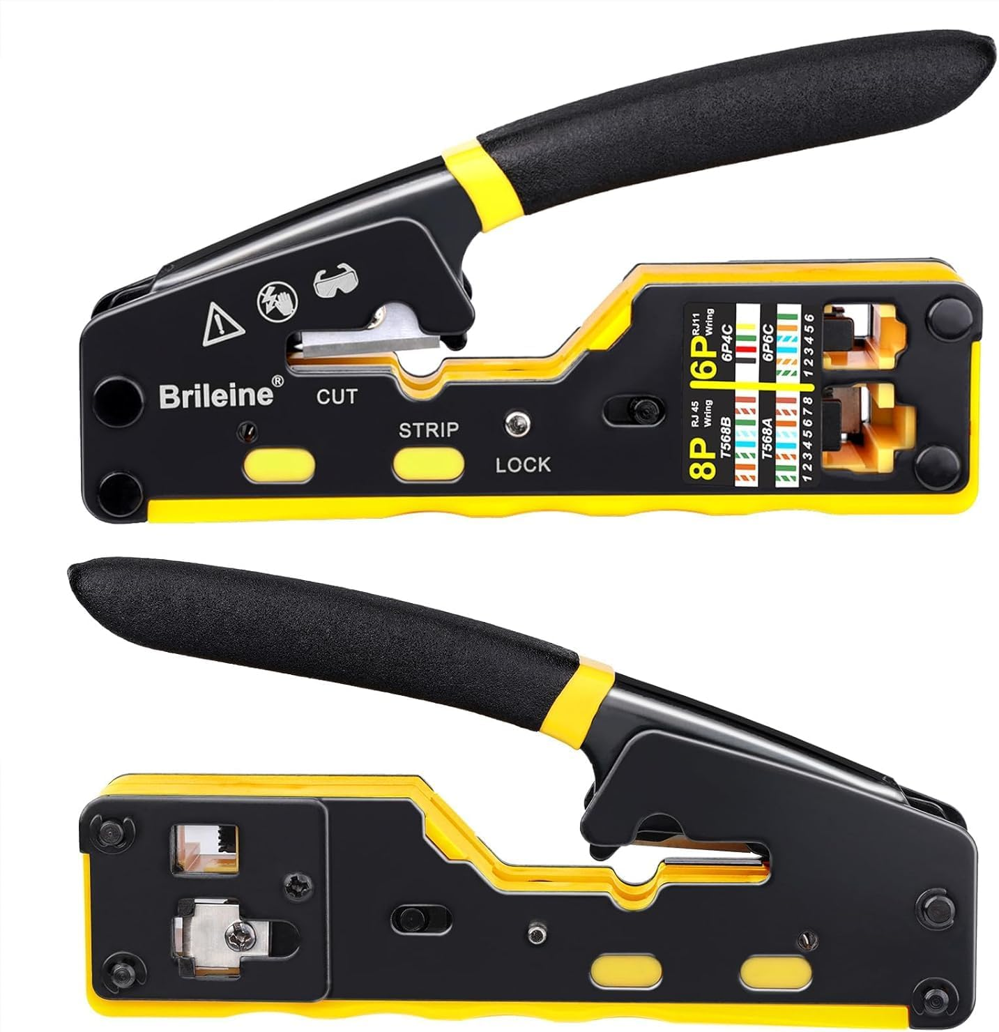 RJ45 Crimp Tool Pass through Ethernet Crimper for RJ45 Connectors / Cat6 Cat6A Cat5 Cat5E Connector Ethernet Crimpe Tool Kit with Mini Cable Stripper