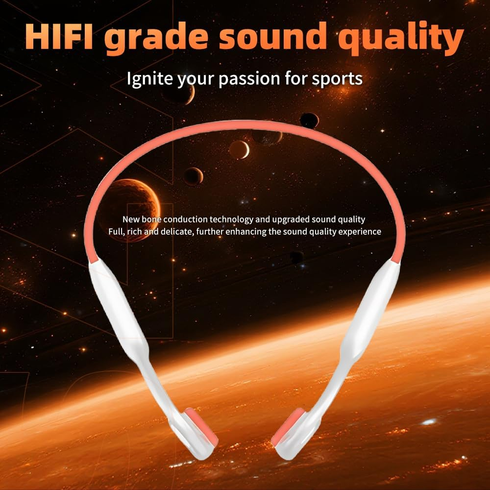 Bone Conduction Headphones, 32GB Memory Bluetooth Swimming Earphones with Luminous Breathing Lamp IPX8 Waterproof Headphone for Swimming, Running, Riding, White/Orange image number 3