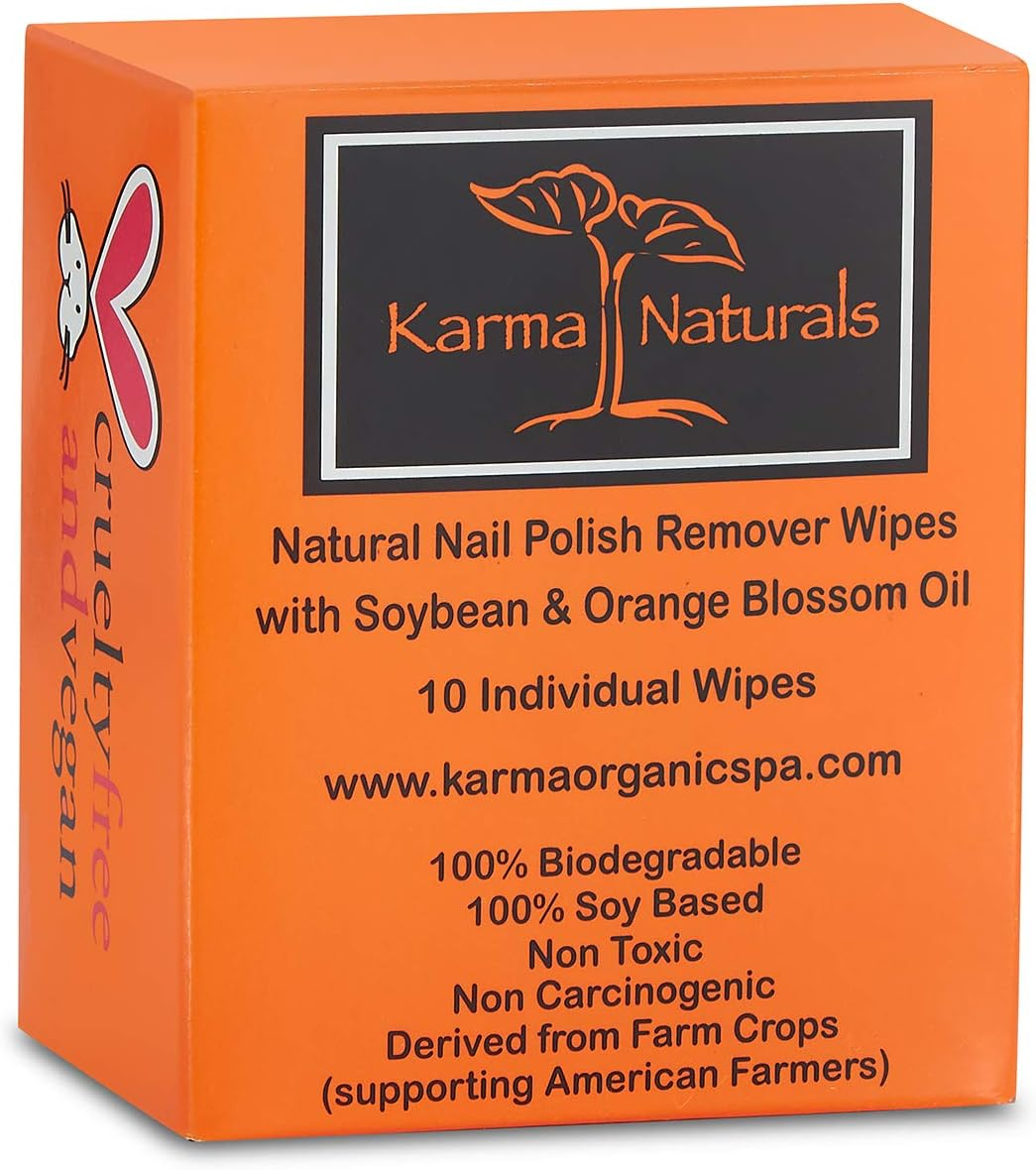 Karma Unscented Nail Polish Remover Wipes; Non-Toxic, Vegan, Cruelty-Free &ndash; Pack of 10
