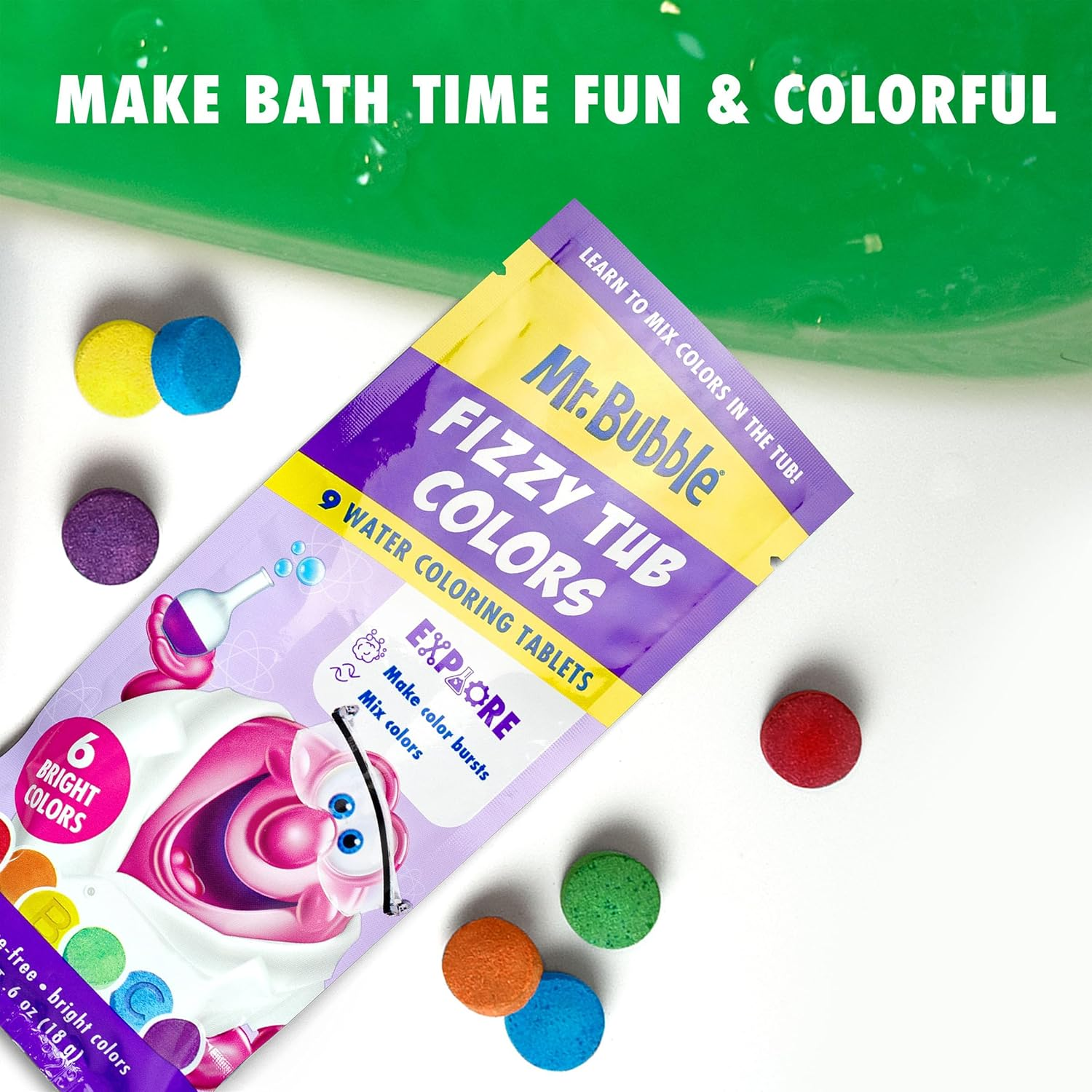 Mr. Bubble Fizzy Tub Colors, Assorted Bathwater Colors 9 Ct, 4 Pack image number 4