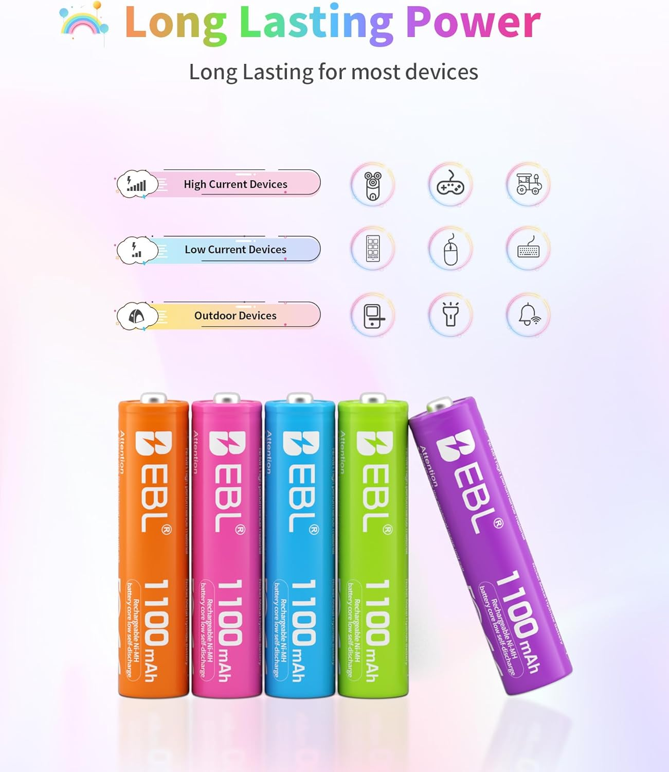 EBL Rechargeable AAA Batteries 1.2V Nimh Pre-Charged Triple a Battery 1100Mah New Retail Package - 10 Count image number 1