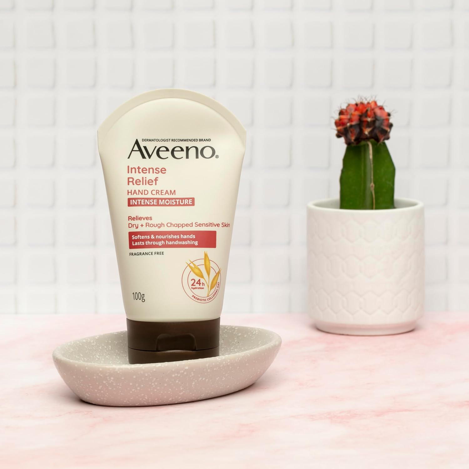 Aveeno Intense Relief Soothing Fragrance Free Hand Cream 24-Hour Moisture Protect Dry Rough Chapped Sensitive Skin 100G image number 2