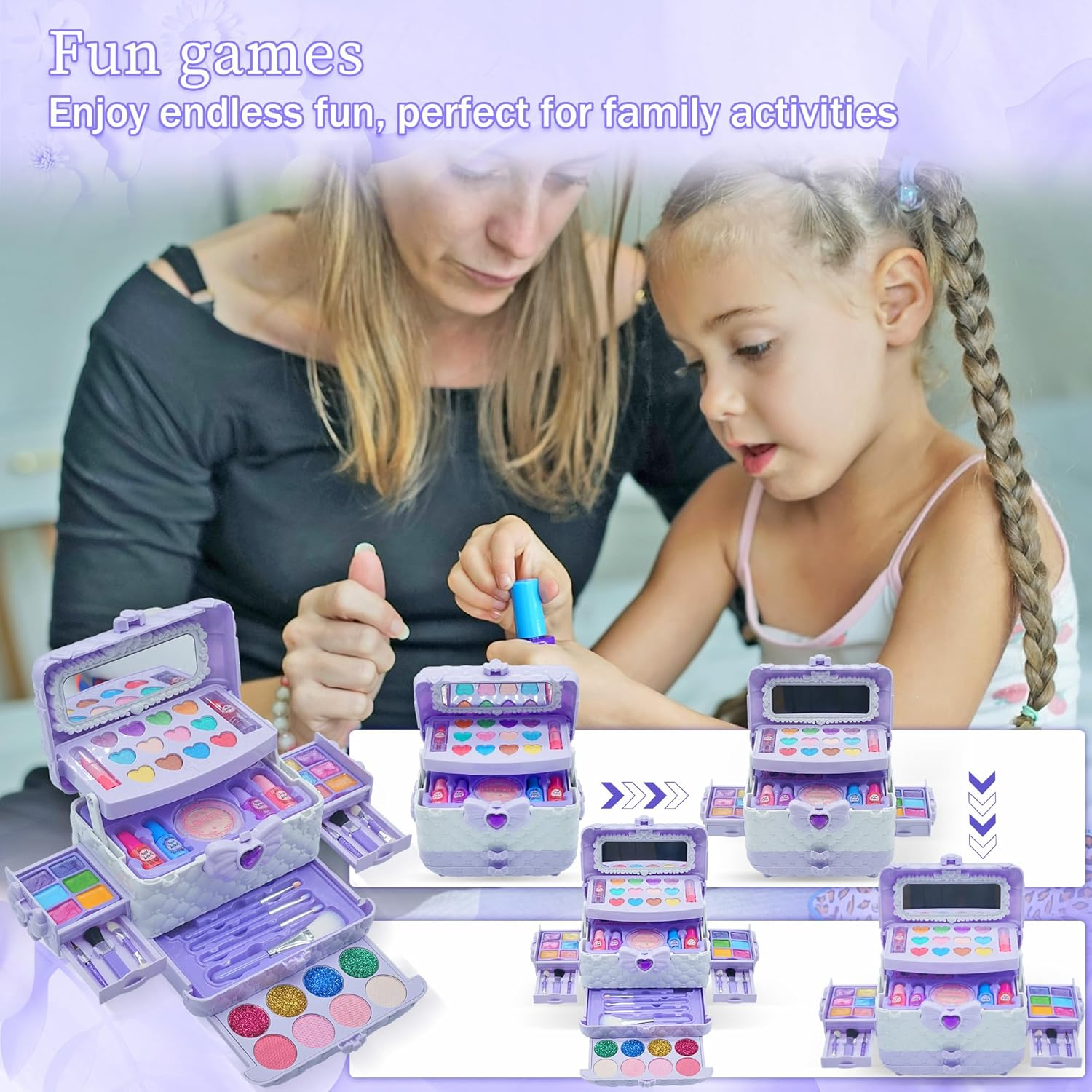 Kids Makeup Kit for Girl - 57PCS Kids Toys Make up Set,Non Toxic & Washable Little Girls Toddler Toy,Princess Toys Play Makeup for Children Age 4-12 Years Old,Teen Christmas & Birthday Gifts (Purple) image number 6