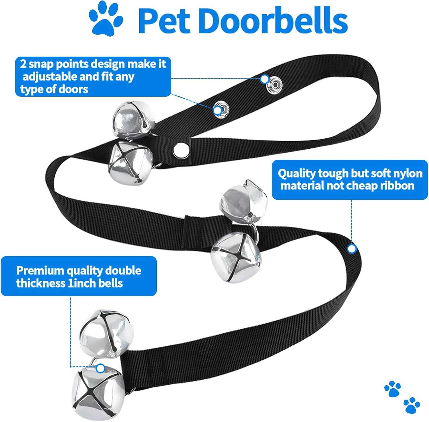 JIMEJV 2 Pack Dog Doorbells, Pet Training Bells for Go outside Potty Training and Communication Device Large Loud Dog Bell Cat Puppy Interactive Toys Adjustable Strap Door Bell image number 6