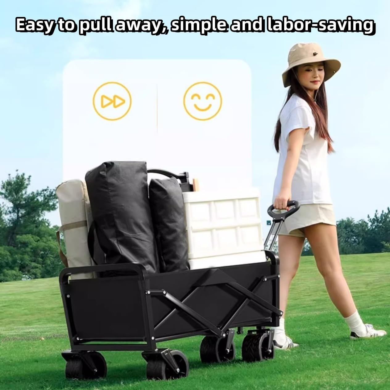 Wagon Cart Foldable Collapsible Wagon Heavy Duty Beach Cart, Folding Wagon with 360&deg;All-Terrain Wheels, 500LB Large Capacity Portable Utility Grocery Wagon for Beach,Travel, Camping, Garden image number 6