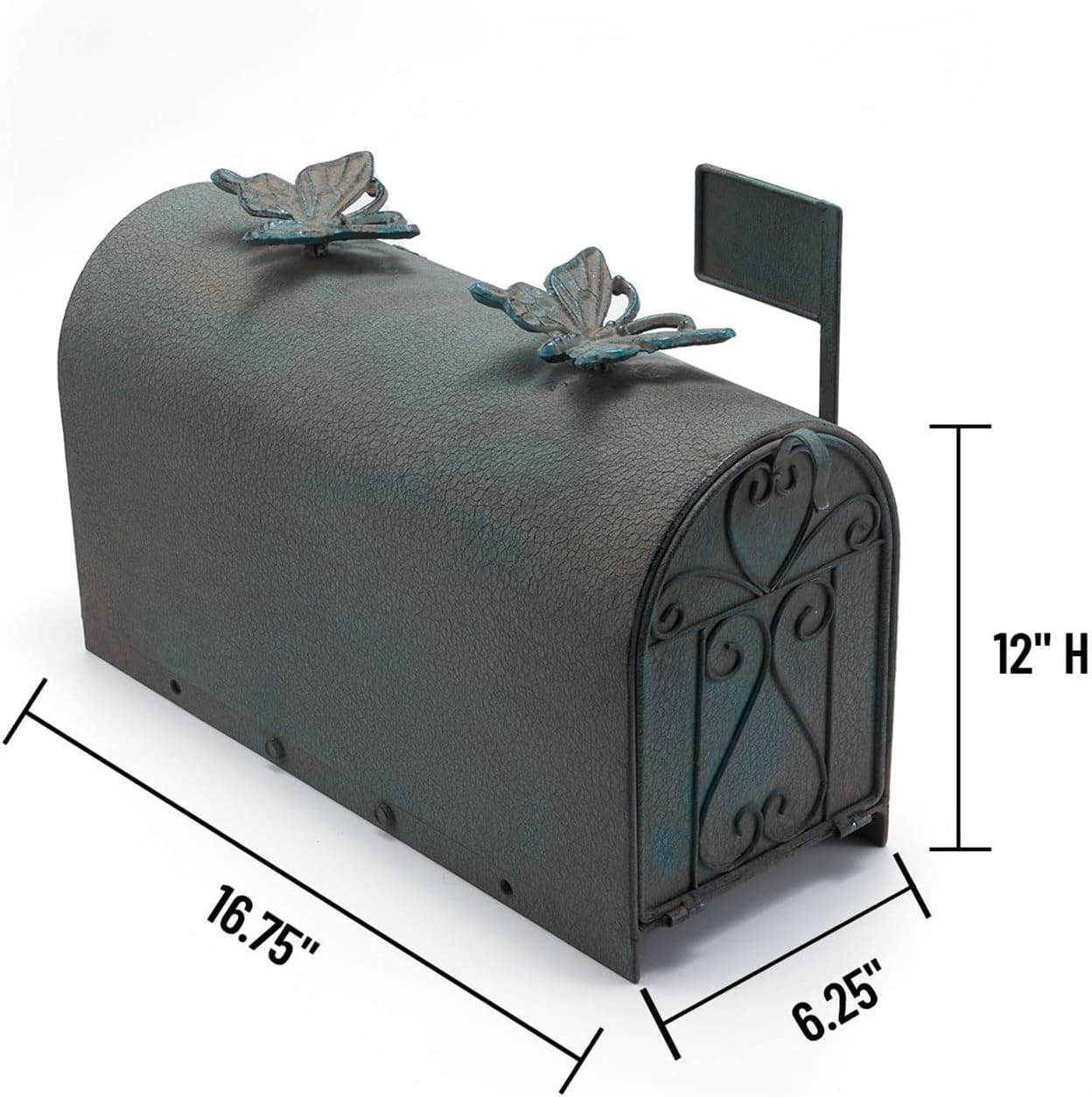 MEIYIHUI Heavy Duty Galvanized Steel Mailbox Post, Rural Mail Box Postal Storage Box with Butterfly Decoration (Vintage Green)