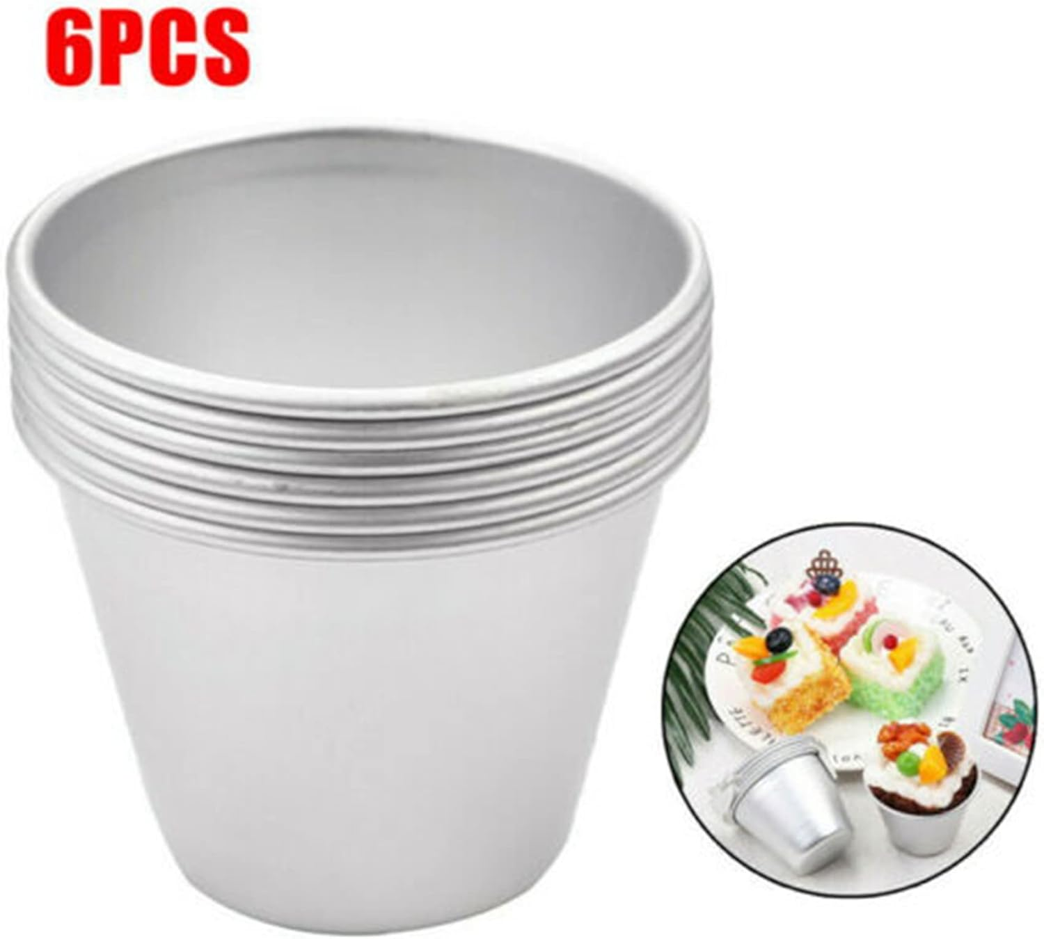Voniecop 6 PCS Aluminium Dariol Mould Baking Cup Dariole Pudding Dessert Creme Moulds round Egg Tart Mould Bakeware Cup image number 3