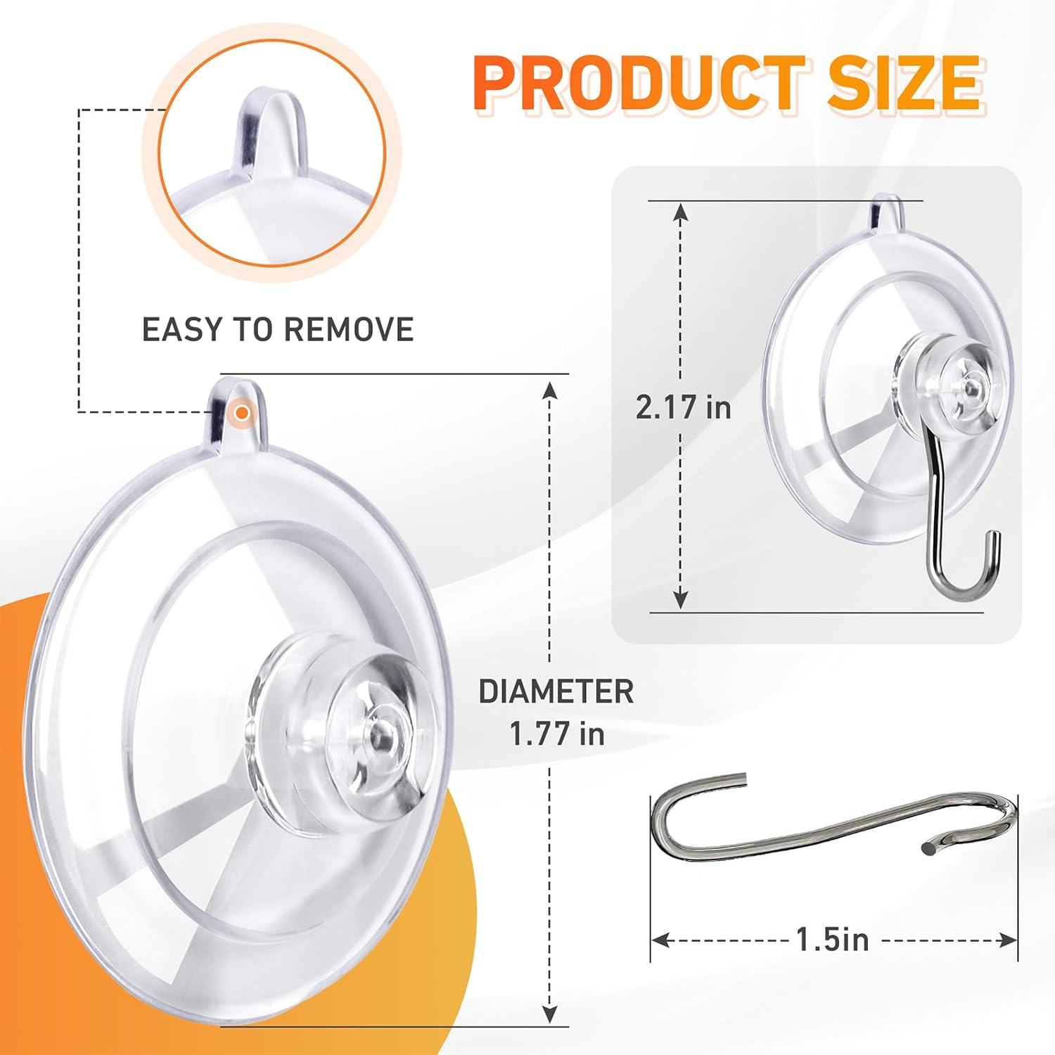 KORCCI Suction Cup Hooks 12Pack - Max Load 10LB, 1.77Inch Clear Small Suction Cups, No Trace, Reusable & Removable, Stainless Steel Hooks, for Tile, Glass, Window, Shower, Kitchen, Bathroom image number 5