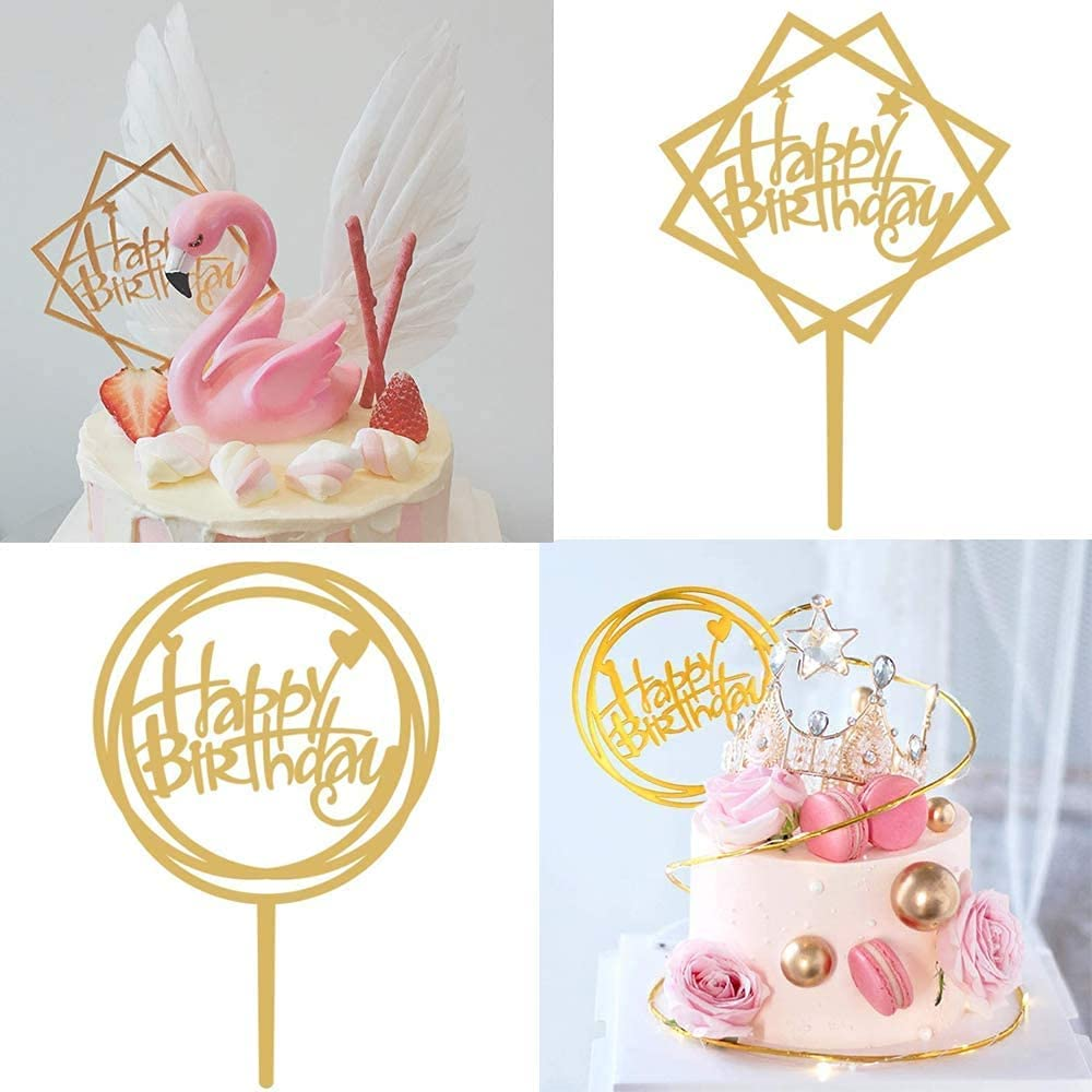 6 Pack Gold Birthday Cake Topper Set, Acrylic Happy Birthday Cake Toppers Cupcake Toppers,Double-Sided Glitter Happy Birthday Gold Cake Topper Set,Acrylic Happy Birthday Cake Toppers Cupcake Toppers