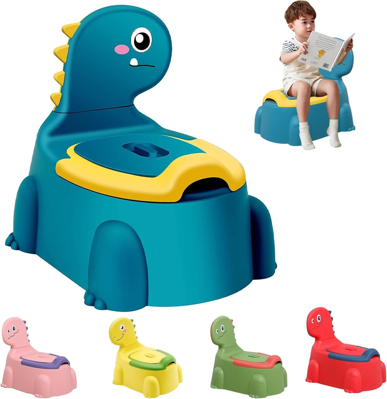 Dinosaur Potty Training Seat for Toddlers with Non-Slip Rubber Base, 110Lbs Capacity, Portable Travel Potty for Boys & Girls, Baby Potty Training Toilet Seat, Toilet Seat for Toddler (Blue)