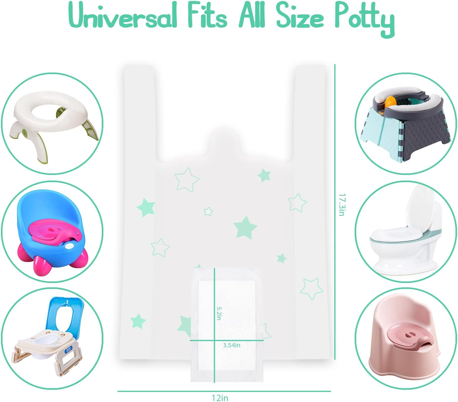 Potty Chair Liners with Drawstring, Portable Disposable Potty Liner Bags for Universal Potty Training Toilet Seat, Toddler Outdoors Travel Baby Toilet Liners - 60 Pack image number 2