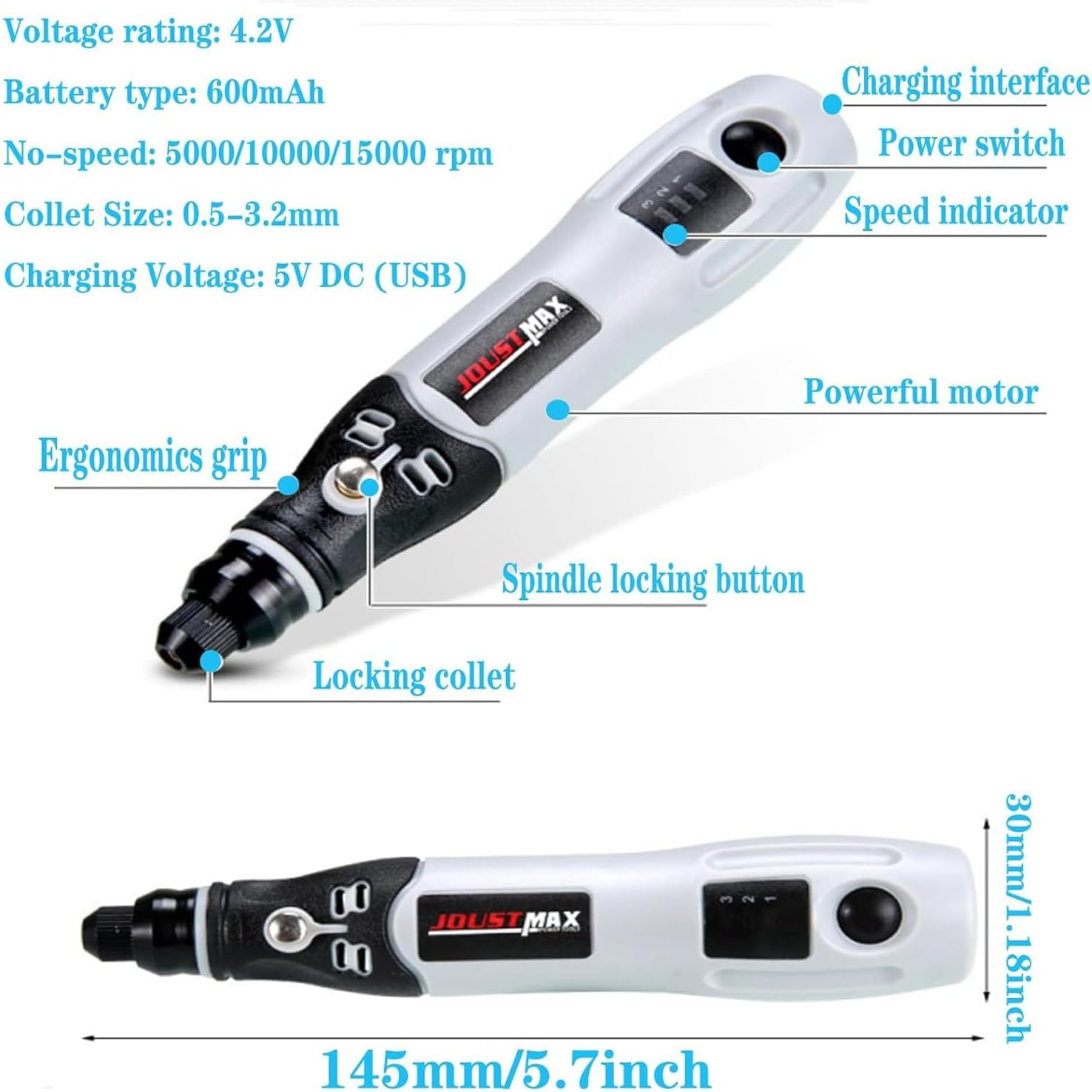 YUENTOEN 4.2V Mini Cordless Rotary Tool, USB Charging Power Rotary Tool with 98 Accessories, Multi-Purpose 3-Speed Power Grinder Tool for Sanding, Polishing, Drilling, Etching, Engraving, DIY Crafts