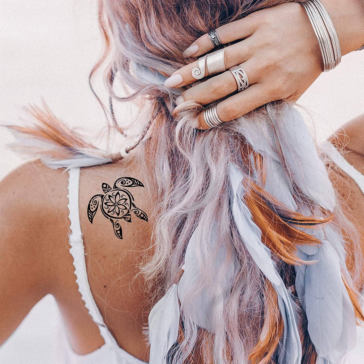 Hawaiian Turtles and Waves Temporary Tattooo Adult Men Women Aztec Polynesian Samoan Fake Temp Tat Luau Fancy Dress Party Black