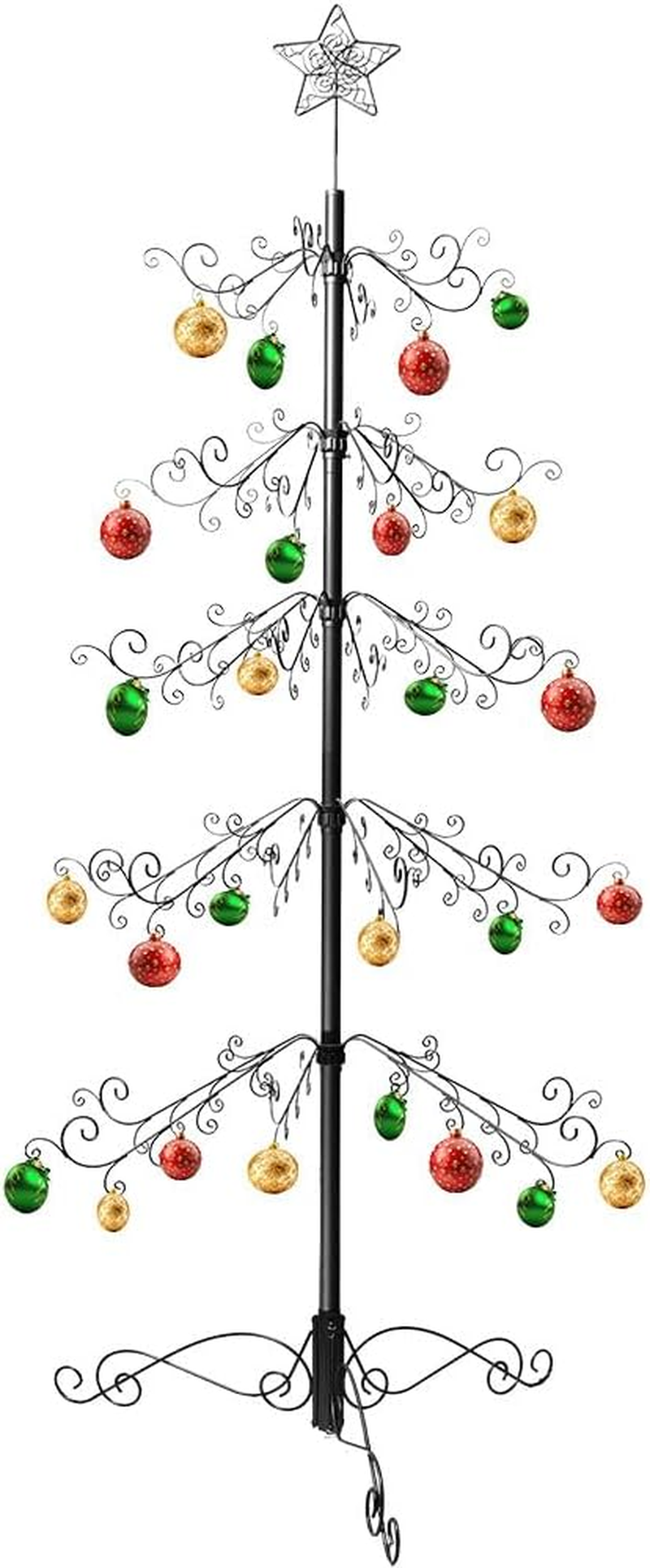 HOHIYA 84&Prime; Wrought Iron Ornament Display Stand Metal Christmas Tree Alternative with 174 Hooks for Baubles Crystal Decorations and Holiday Decor Indoor Hanging Stand for Xmas Halloween and Events Black image number 5