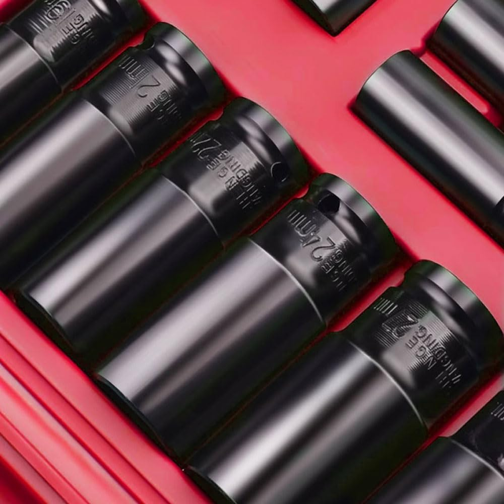 Leona Co 10Pcs 3/4-Inch Drive Deep Impact Socket Tool Set 80Mm Length Tool Set 22,24,27,30,32,33,34,36,38,41Mm