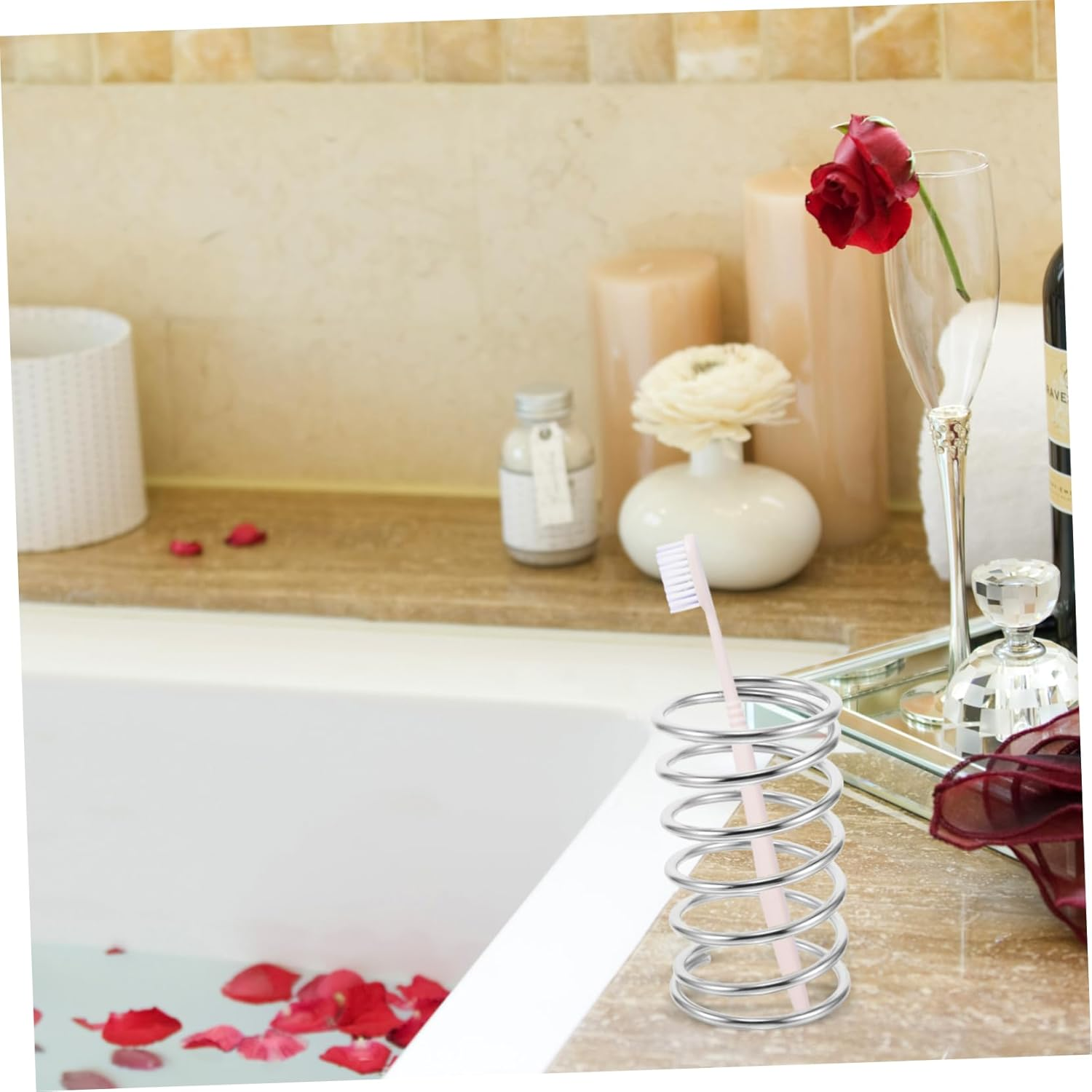 LIFKOME Stainless Steel Spring Toothbrush Holder Bathroom Countertop Storage Rack Metal Toothbrush Organizer and Makeup Brush Holder for Bathroom Accessories image number 2