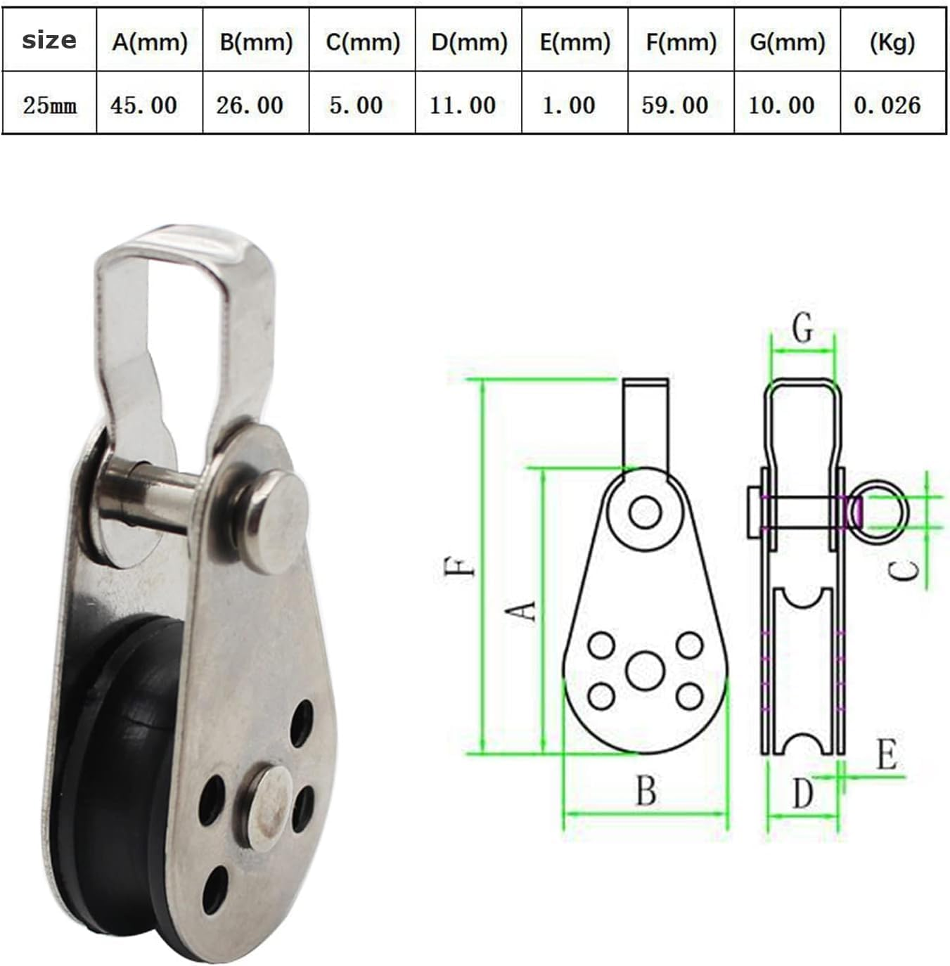 4Pcs Stainless Steel Marine Pulley, Pulley Blocks Rope Runner Kayak Pulley Single Pulley Bearing Block Rope Runner Universal Kayak Boat Parts Accessories for Most 0.08"/2Mm to 0.32"/8Mm Diameter Rope