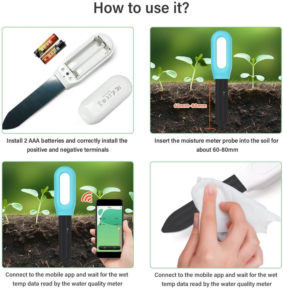 Smart Plant Soil Moisture Meter + App, Bluetooth Soil Sensor + Notifications, Wireless Plant Care Remote Monitoring, Soil Meter for Garden