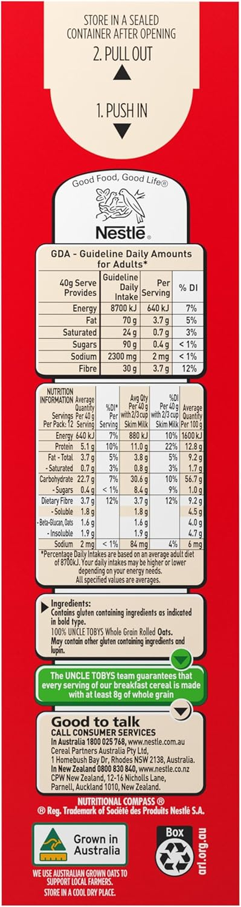 Uncle Tobys Traditional Oats 500 G