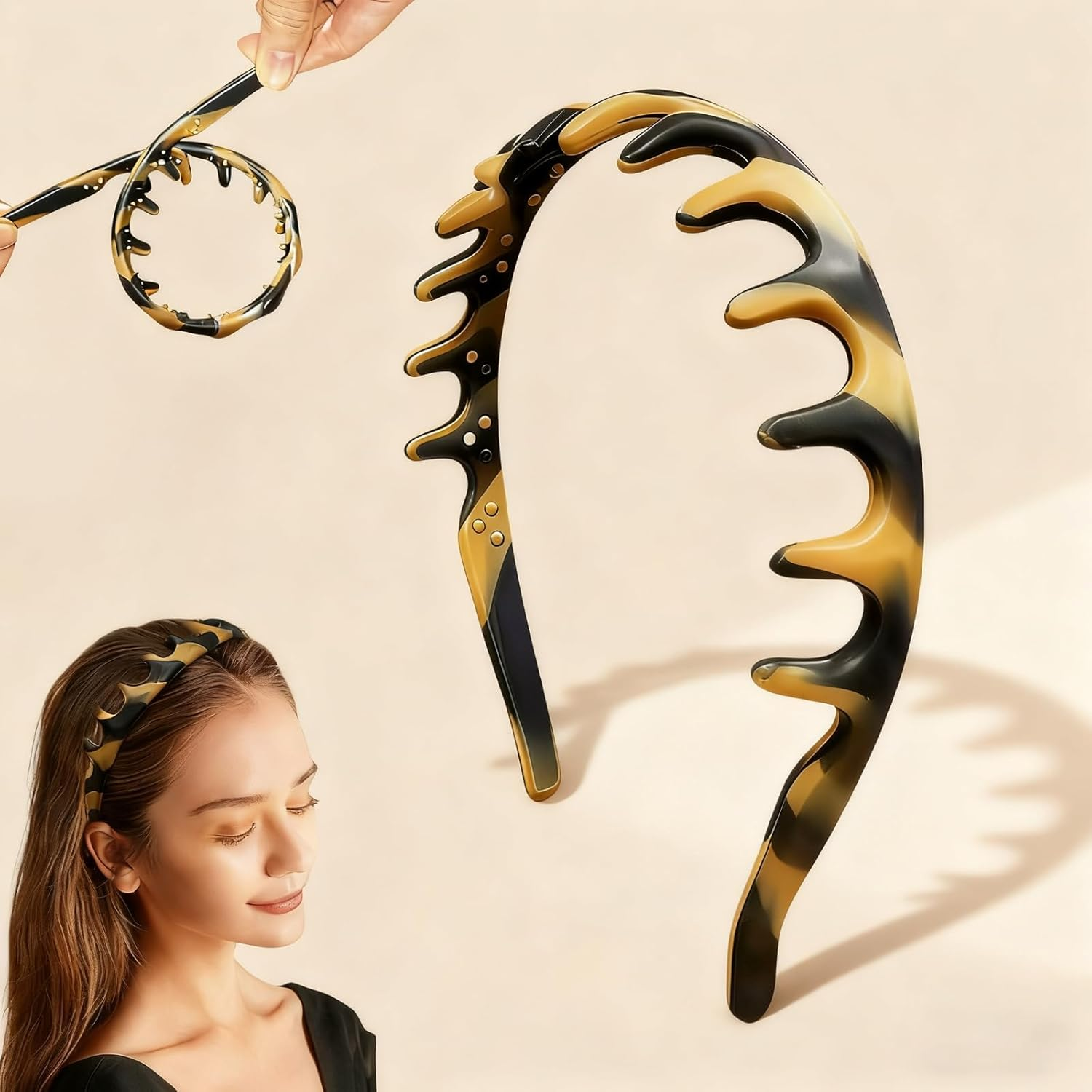 WJUAN Zigzag Women'S Silicone Headband with Metal Wire, Non-Slip & Flexible, for Girls & Women, Anti-Pressure, Adjustable for Makeup, Shopping & Dating image number 3