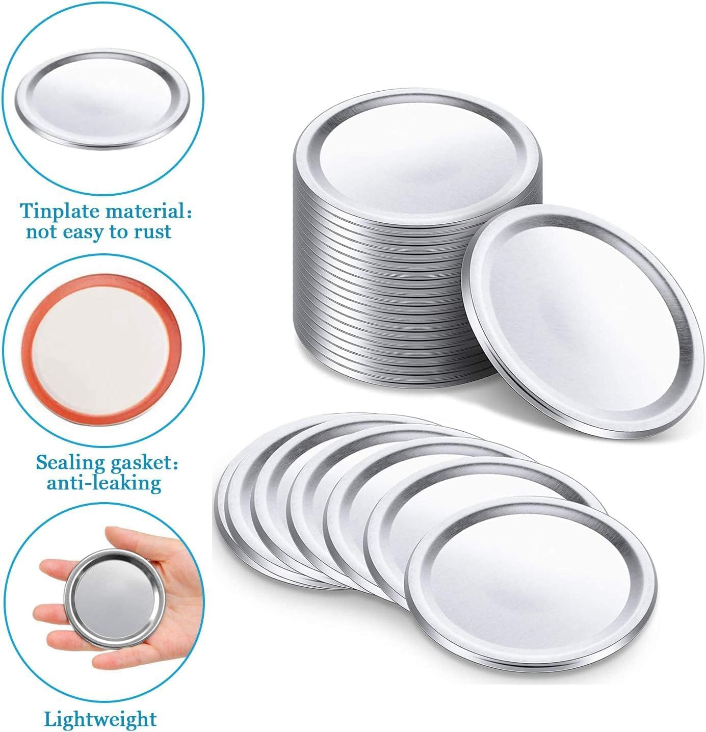 THJOPOKEEL 100 Count 86Mm Wide Mouth Canning with Silicone Sealing Ring Is Suitable for Sealing Ring, Jjp-68