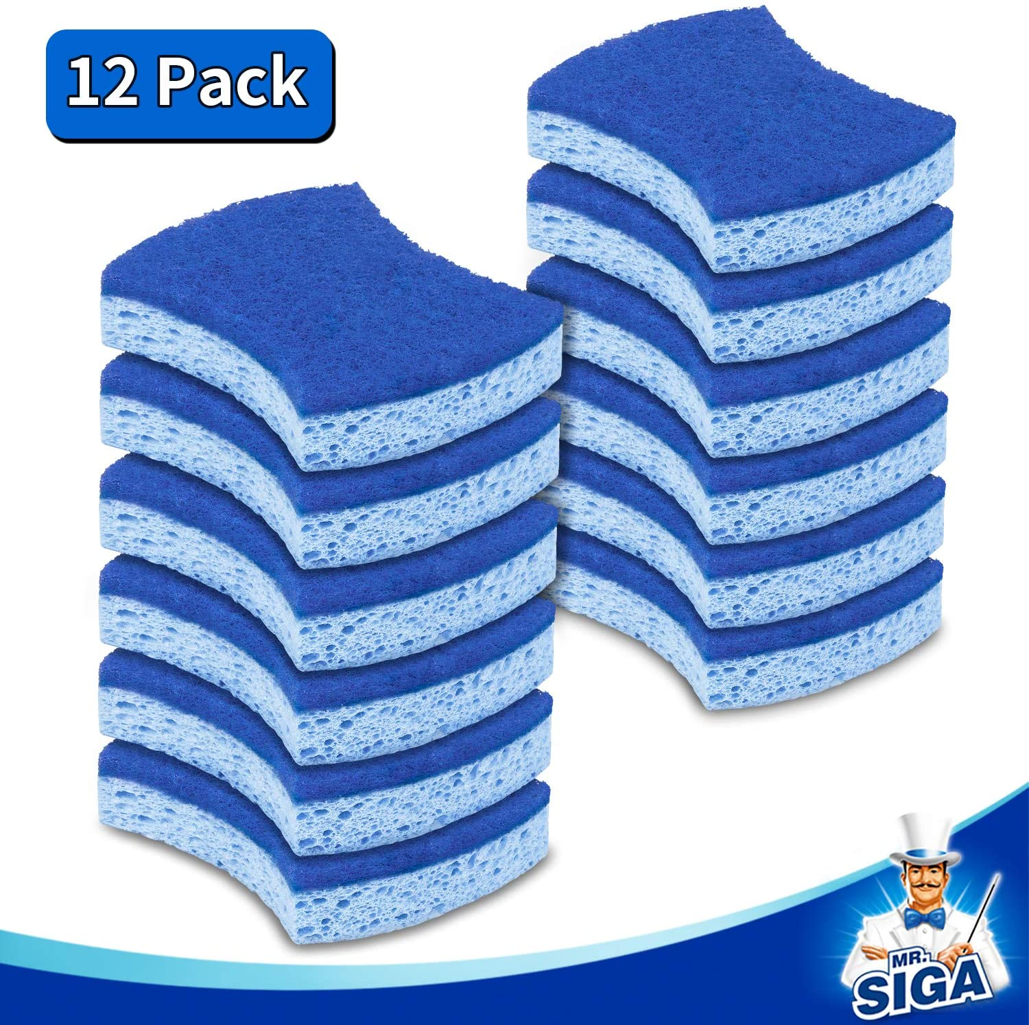 MR.SIGA Non-Scratch Cellulose Scrub Sponge, Dual-Sided Dishwashing Sponge for Kitchen, 12 Pack - Heavy Duty - 12 Pack image number 2