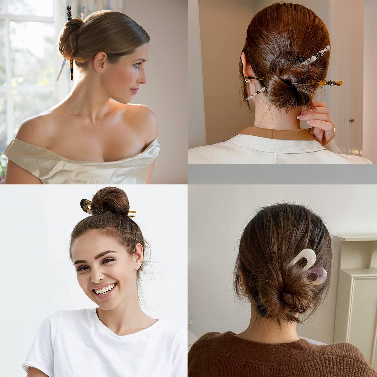 8 Pieces Acetate Hair Pins Sticks U-Shaped Straight Chopsticks Hairpin Hair Styling Accessories, Vintage Hair Pin Fork Hair Clips for Girls Women Updos Buns(Type A)