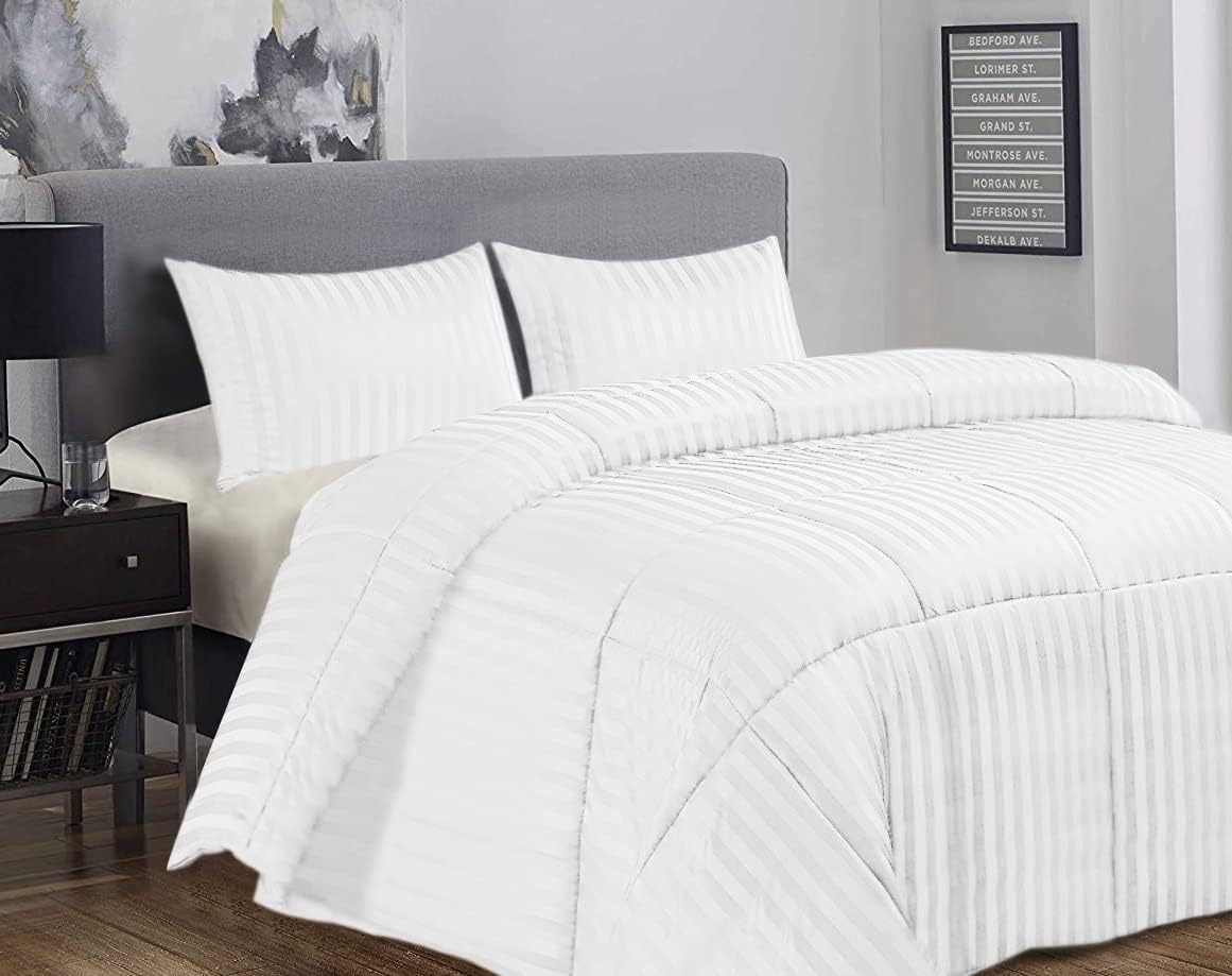 Ramesses Damask&acirc; Stripe Comforter 3-Pieces Set, Double, Cream image number 1