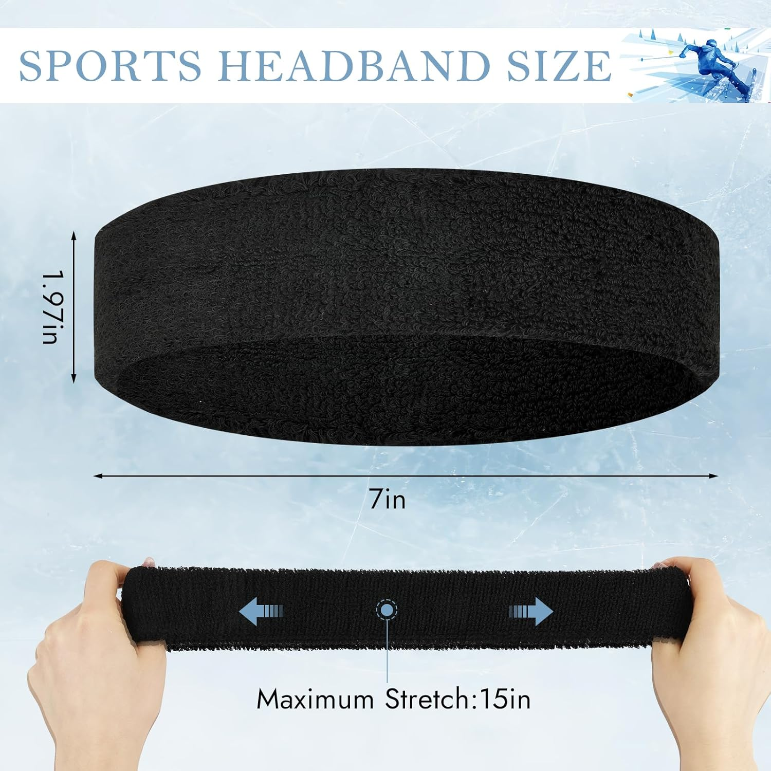 4 Pack Headbands for Men, Sweat Bands Headbands Men & Women, Cotton Terry Sweat Bands for Tennis, Basketball, Running, Gym, Working Out - Black/Gray/Green/White image number 4