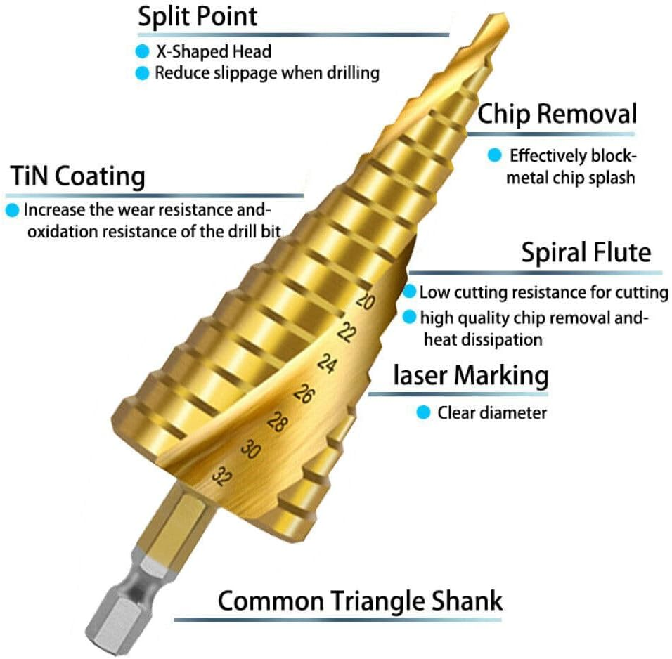 LEDON 3 Pcs HSS Steel Step Cone Drill Titanium Metal Hole Cutter Bit Set 4-12/20/32Mm