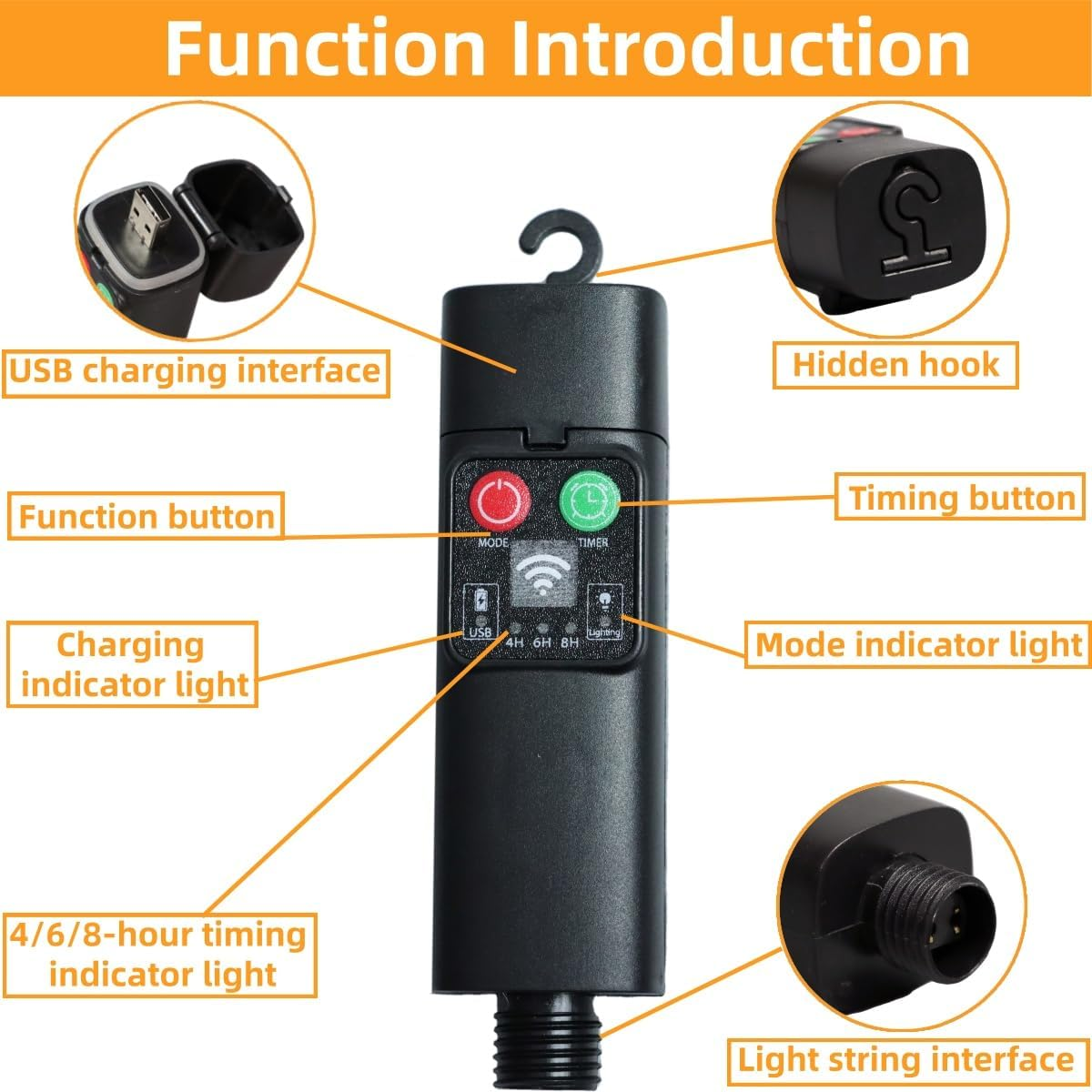Rechargeable Light String Replacement Adapter with USB Charge Port - LED Power Supply - 8 Modes Timer - Waterproof & Portable Transformer for Christmas Lighting,String Light,Inflatable Device (1) image number 4