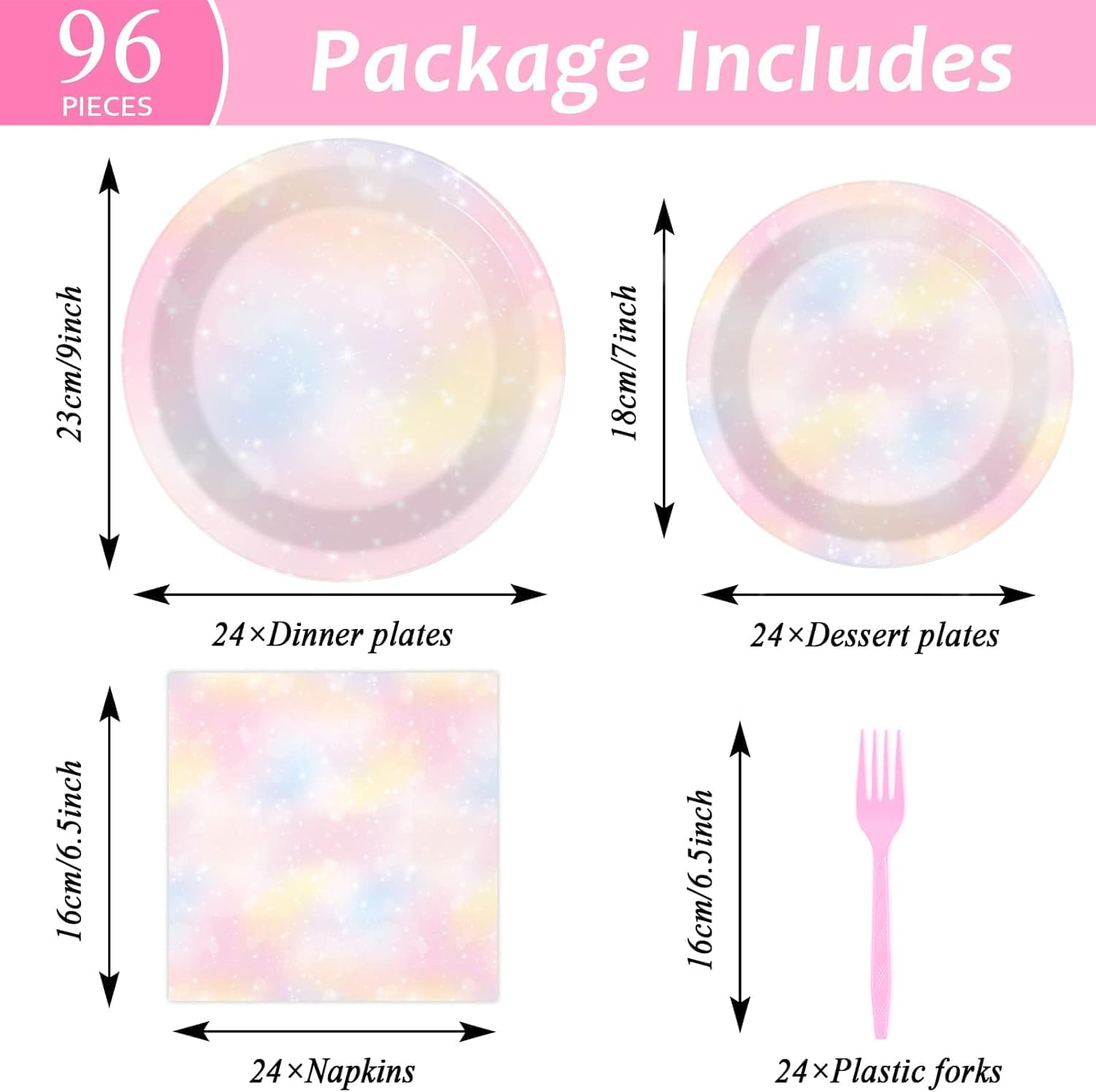 96PCS Pastel Rainbow Tableware Set Rainbow Birthday Dinnerware Plates Rainbow Cloud Party Plates Forks for Birthday Weddings Party Decorations Supplies 24 Guests image number 5