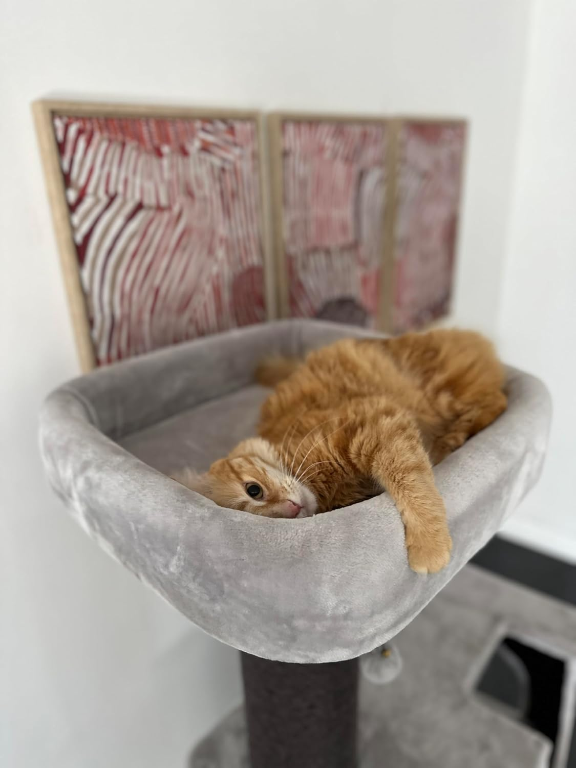 Cattitude Cat Scratch Playground Condo Grey, 158Cm Height - Cat House, Sisal, Hanging Pom Poms, Soft Plush Material, Multi-Level Cat Tree