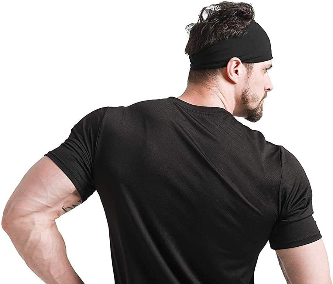 5-Piece Men'S Sports Headband, Pure Color Elastic Yoga Fitness Running Sweat Band, Moisture Wicking Anti-Slip Training Headband