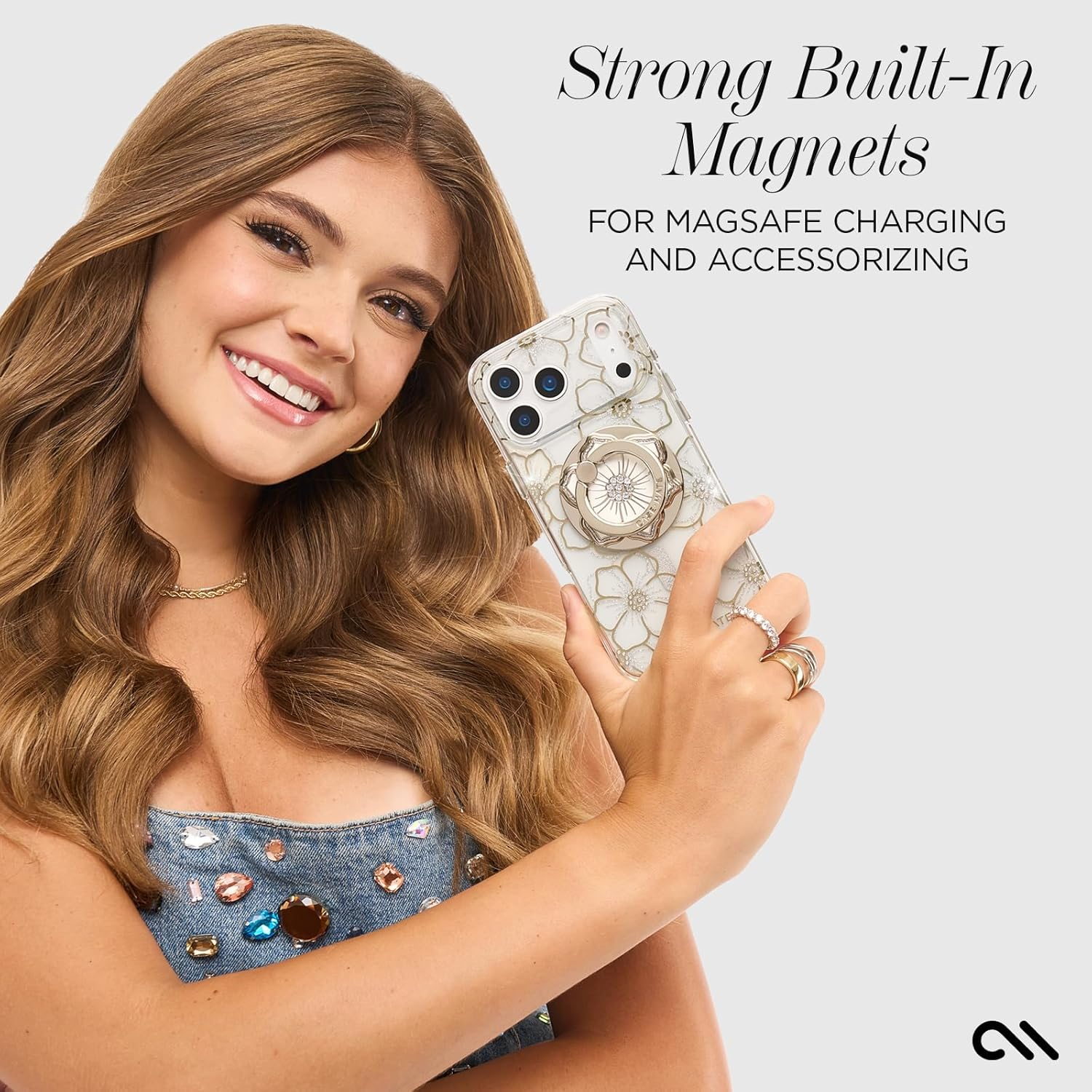 Case-Mate Iphone 17 Pro Max Case [Compatible with Magsafe] - Sparkly Floral Phone Case with 12Ft Drop Protection - Premium Magnetic Cover for Iphone 17 Pro Max - Floral Gems - Iridescent image number 7