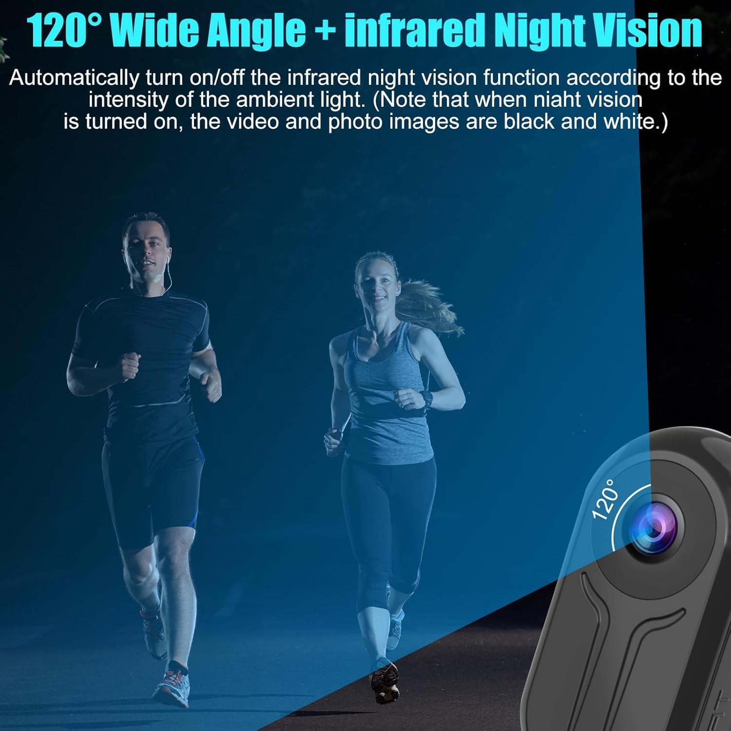 360 Action Camera with 128 GB Card, Mini Action Bodycam Night Vision with 0.85" Screen, Magnetic 1080P Motorcycle Helmet Camera, POV Vlog Body Video for Cycling and Travel-Black image number 5