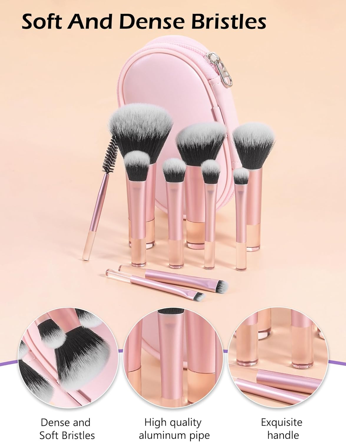 Travel Makeup Brush Set, 10 Pcs Easy-Taken Travel Mini Cosmetic Brushes Kit, Complete Function Makeup Tools for Foundation, Blush, Contour, Eyeshadow, Powder (Pink) - Pink image number 2