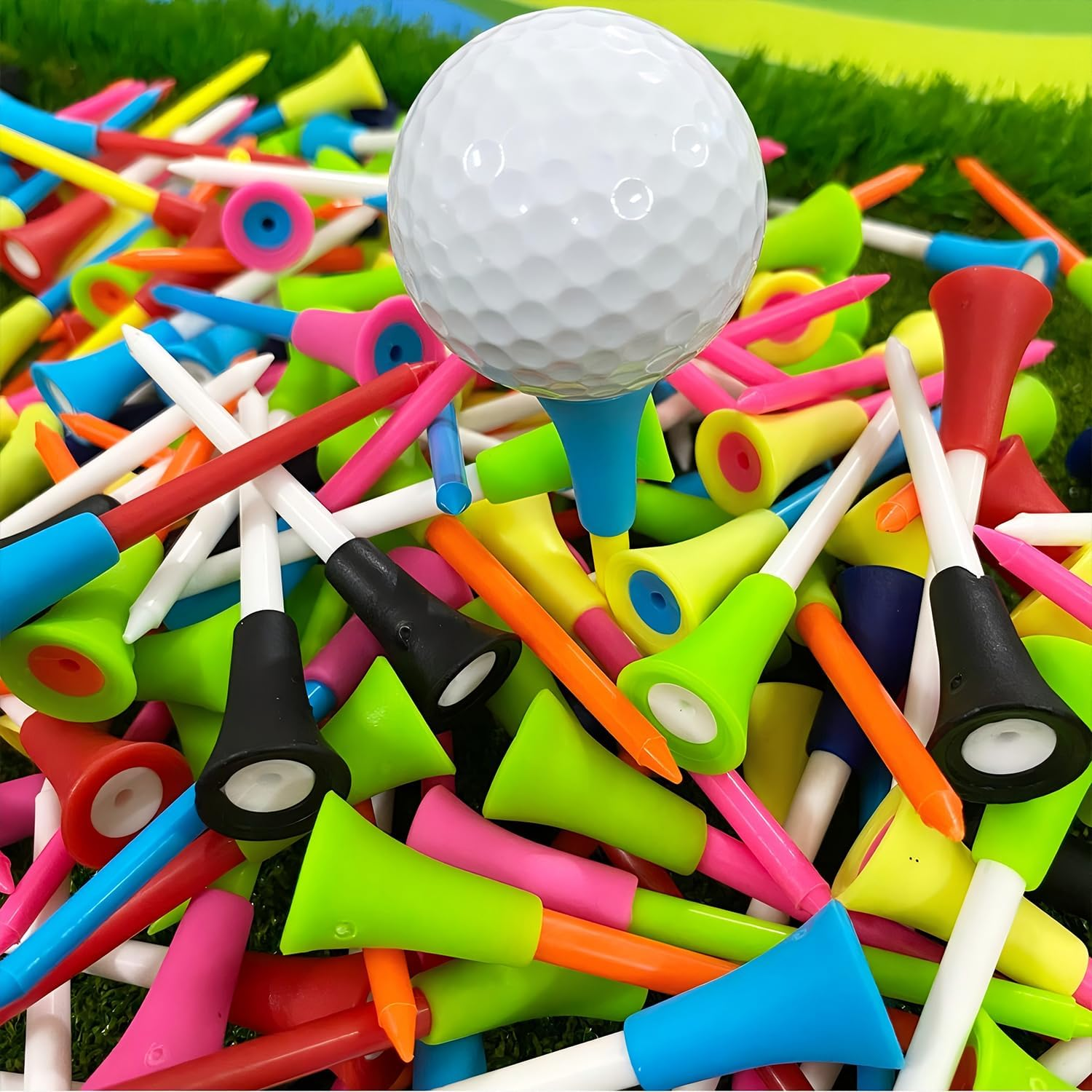 50 Pcs Durable Rubber Cushion Top Golf Tees, (3-1/4, 83Mm) Premium Plastic Golf Tees, Excellent Durability and Stability Tees, Mixed Colors, Golf Training Accessories, Golfer or Family image number 3