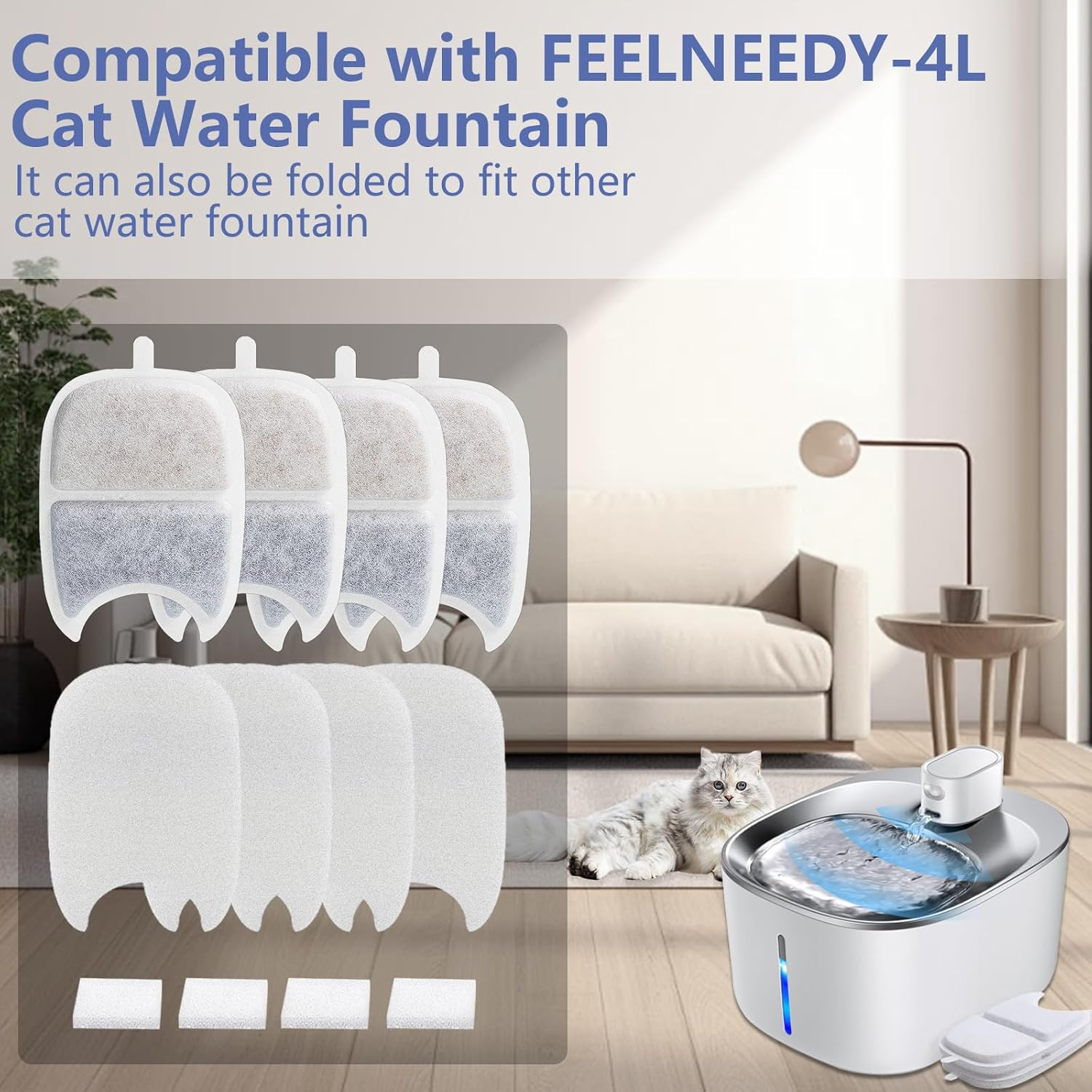 Rigidstone YPD-C004 Cat Fountain Filter for 4 L Drinking Fountain, 12 Filter Drinking Fountain Cats & 12 Pre-Filtered Sponges and 12 Sponges for Water Pump for Cats Water Fountain YPD-C004 4L image number 2