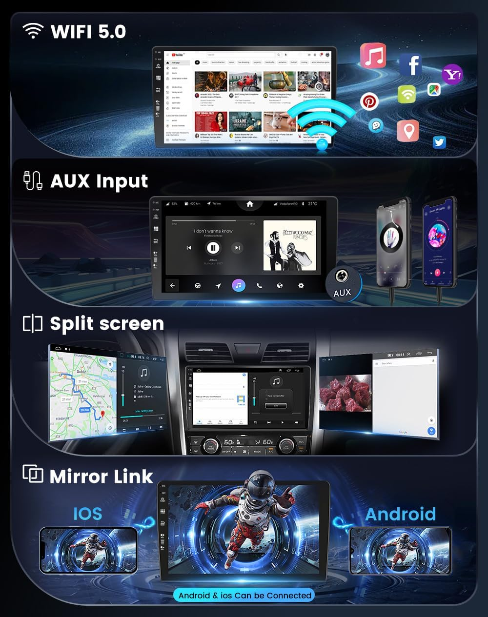 10Inch IPS Touch Screen Car Stereo GPS Navigation Head Unit Android 14 for Mazda Cx9/Cx-9/Bose 2007-2015 Carplay DSP Wifi BT5.0 FM AM 4G+64G image number 4