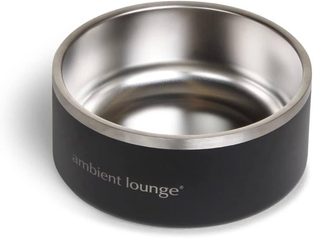 Ambient Lounge 2L Stainless Steel Dog Bowl - Rust-Resistant, Dishwasher Safe, Non-Slip Base (Black)