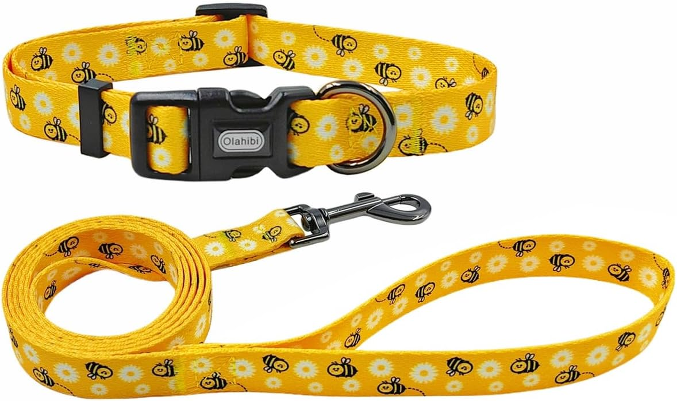 Olahibi Dog Collar Leash Set, Leopard Pattern, Polyester Material, Adjustable Collar and 5Ft Matching Leash, for Small Dogs.(S, Brown Leopard)