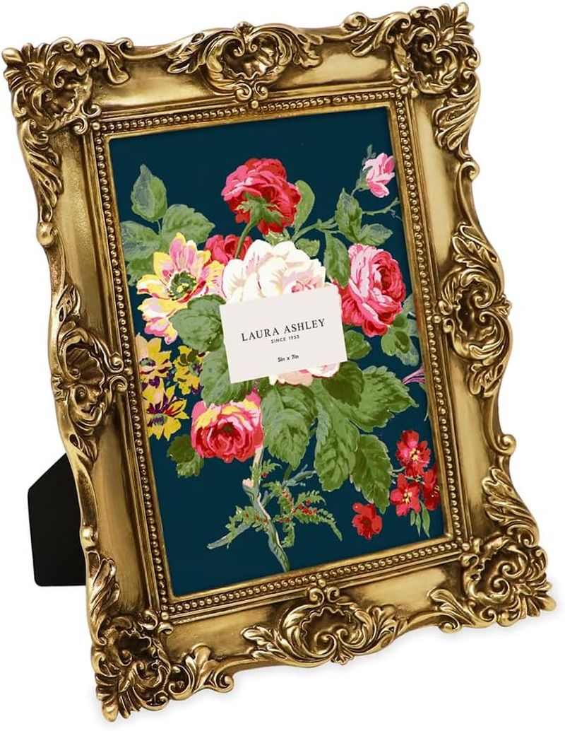 Laura Ashley 2X3 Black Ornate Textured Hand-Crafted Resin Picture Frame with Easel, for Tabletop & Wall Display, Decorative Floral Design Home D&eacute;cor, Photo Gallery, Art & More (2X3, Black)