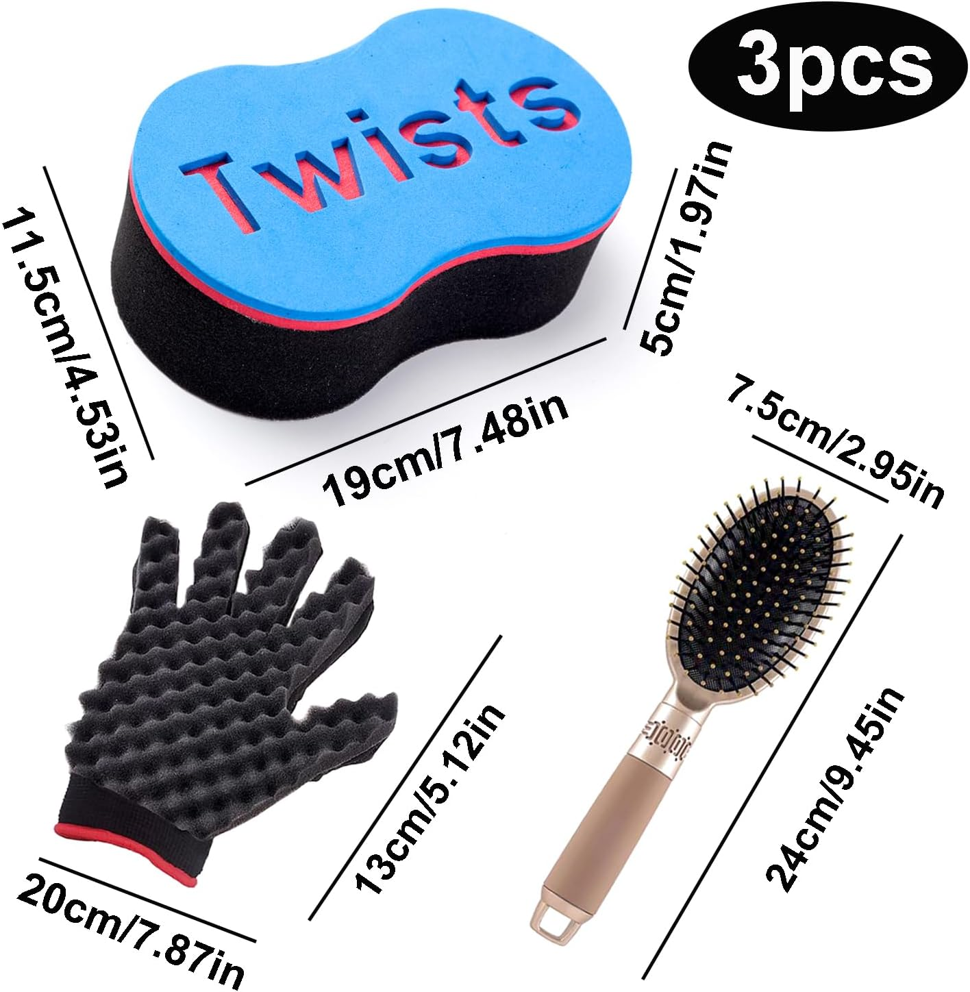 ARJDXDP Pack of 3 Hair Brush Sponge Afro Curl Sponge Magic Curl Sponge Large Holes Dreads Locking Twist Barber Tool for Afro Coil Hair Magic Beauty image number 1