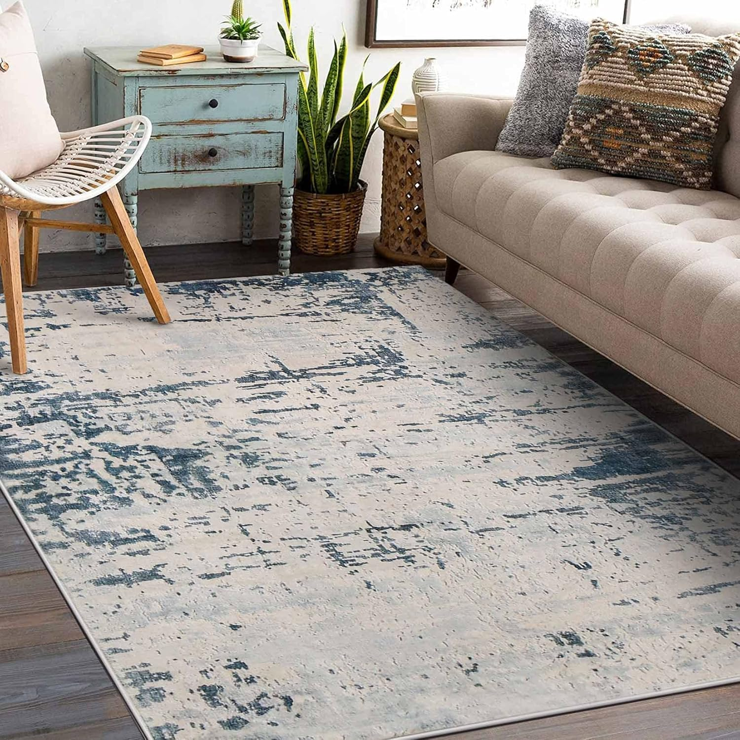 Asiinnsy Mordern Abstract Rug Soft Washable Carpet Non-Slip Area Rug for Living Room Bedroom Indoor Home Decor Medium Pile Floor Mat (Abstract Blue, 120 * 160Cm)