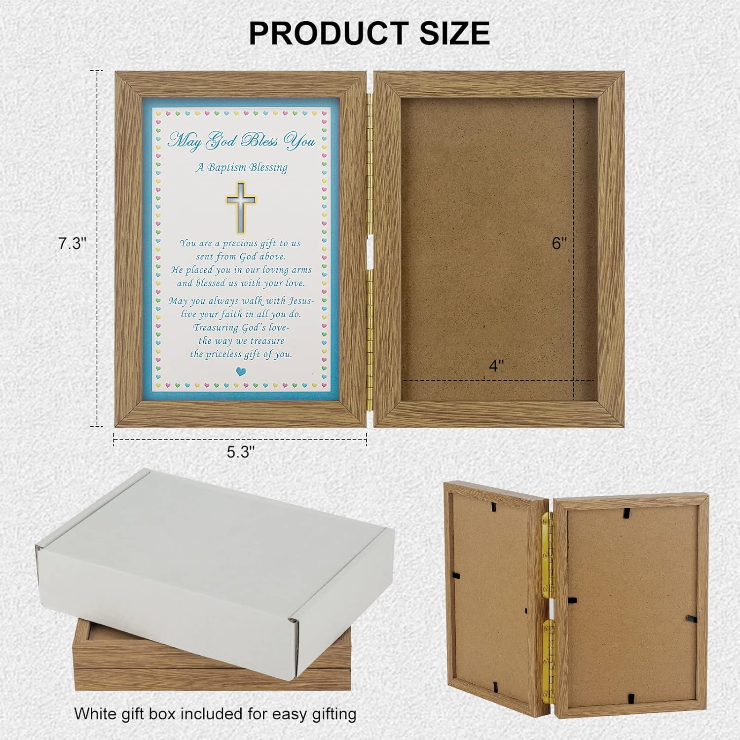 Yakucho Baptism Gifts for Boys - Baby Boy Baptism Picture Frame, Double Frame with Glass, 5.3" X 7.3" image number 6