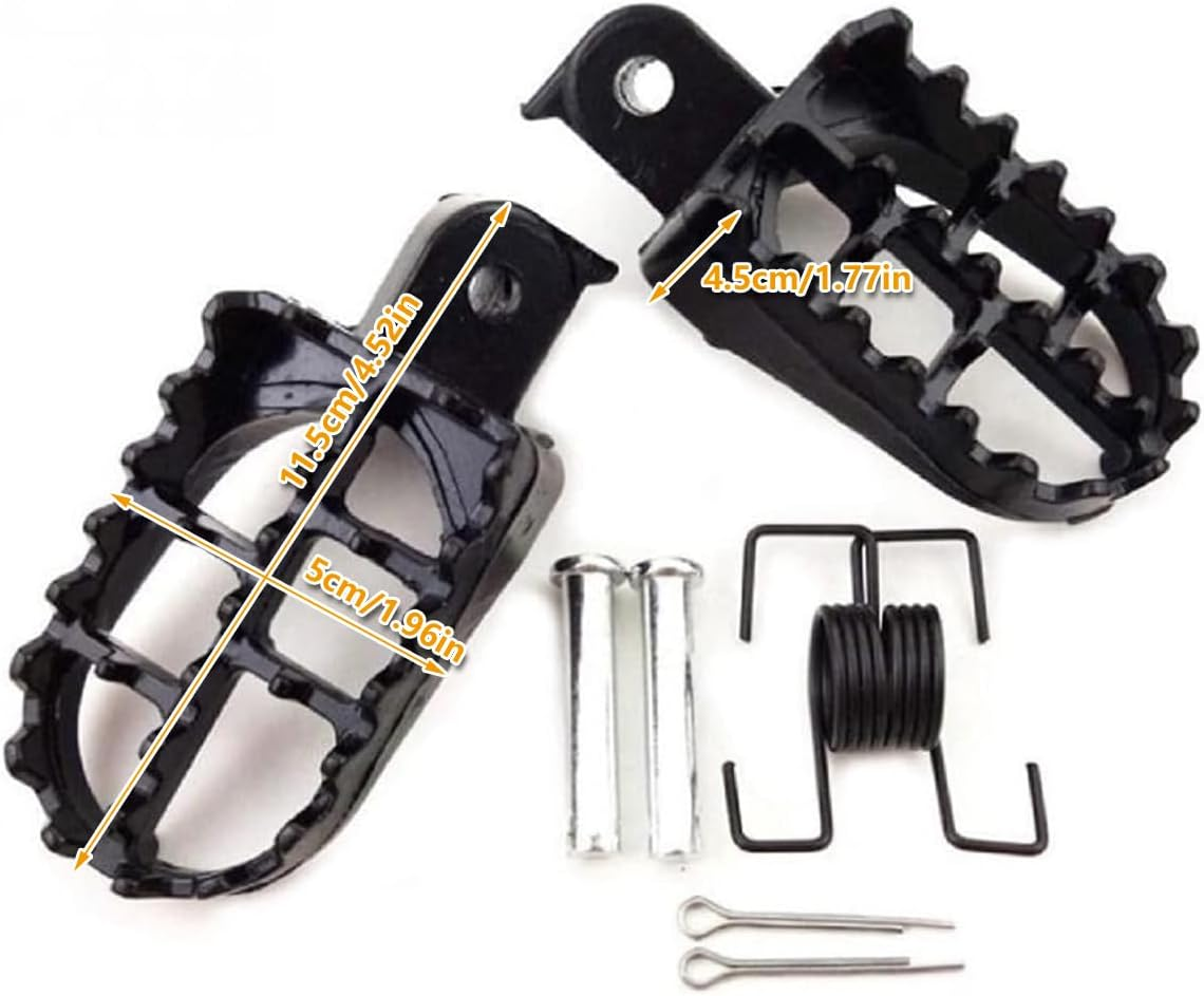 AIMALL Front Foot Pegs for Yamaha PW50 PW80 TW200 &ndash; 1 Pair Off-Road Vehicle Pedal Replacement with Mounting Screws and Spring Hooks, Anti-Slip Hollowed Design, Black