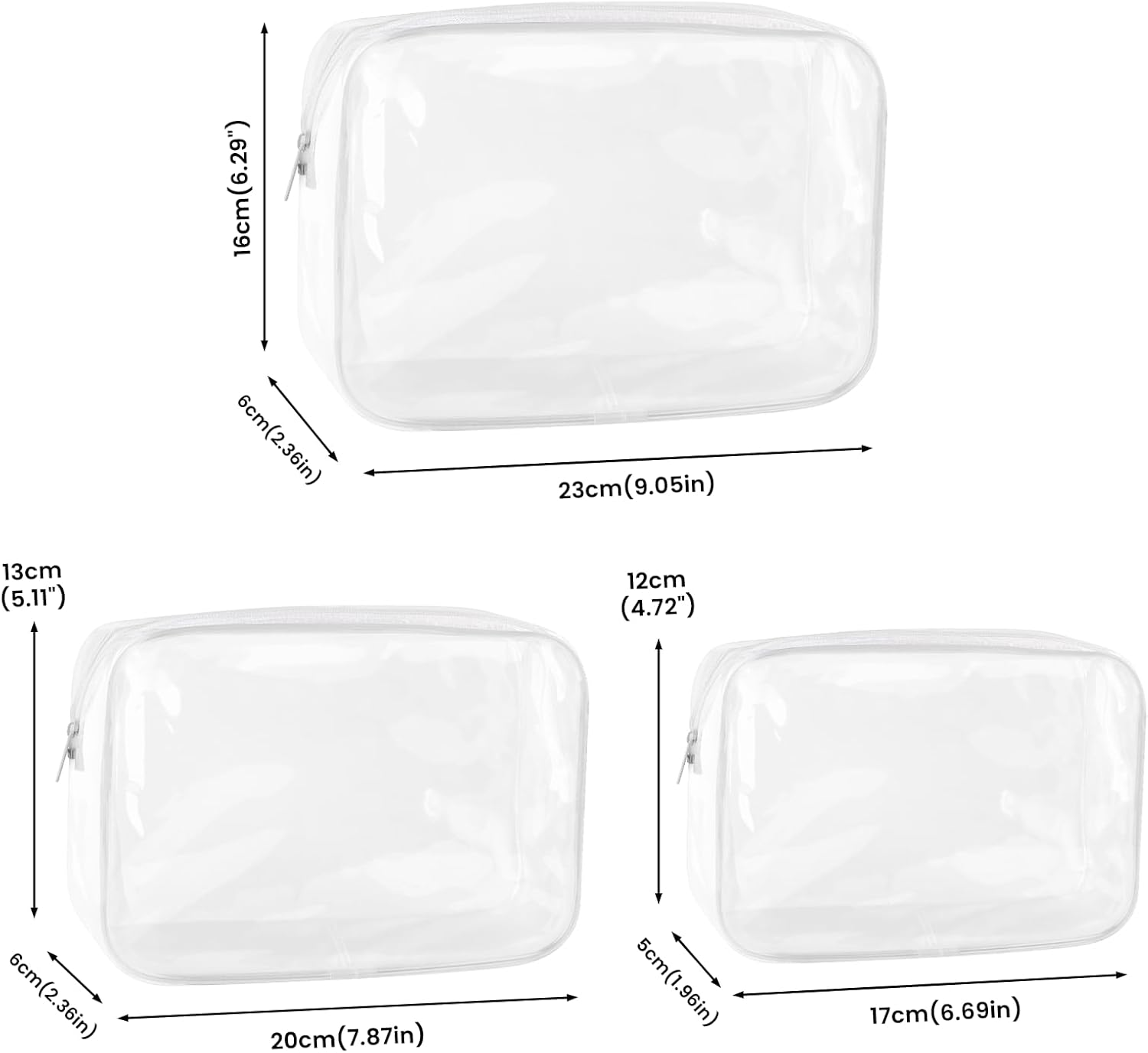 Eukyplace Clear Toiletry Bag Set of 3, Waterproof Transparent Makeup Bags with Zipper, Travel Cosmetic Organizer for Toiletries and Beauty Essentials image number 1