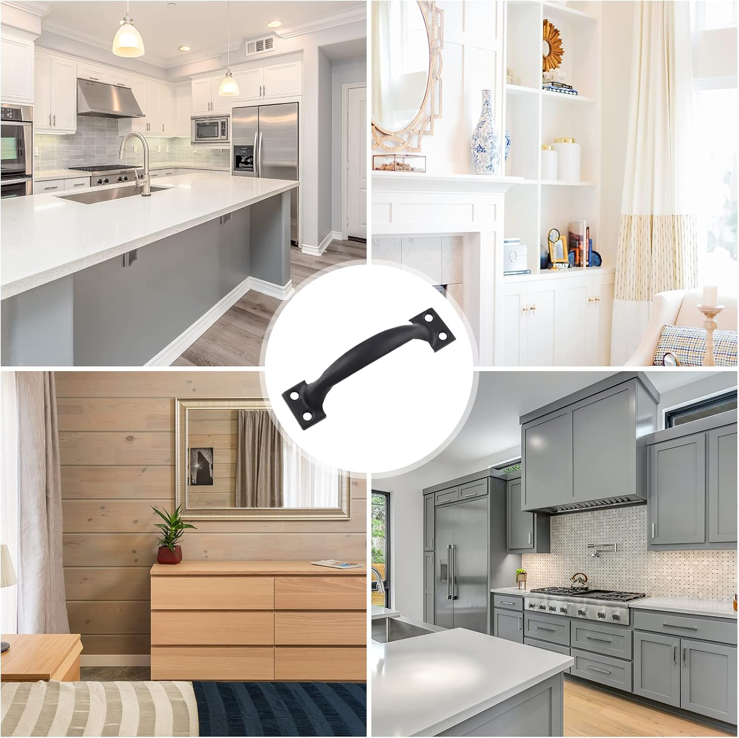 Bivethoi 4Pcs 4 Inch Vintage Barn Door Pulls Utility Cabinet Handles, Screw in Drawer Pulls Black Gate Handles, Metal Garage Door Handles Outdoor Kitchen Hardware for Wooden Fence Cupboard Dresser image number 6